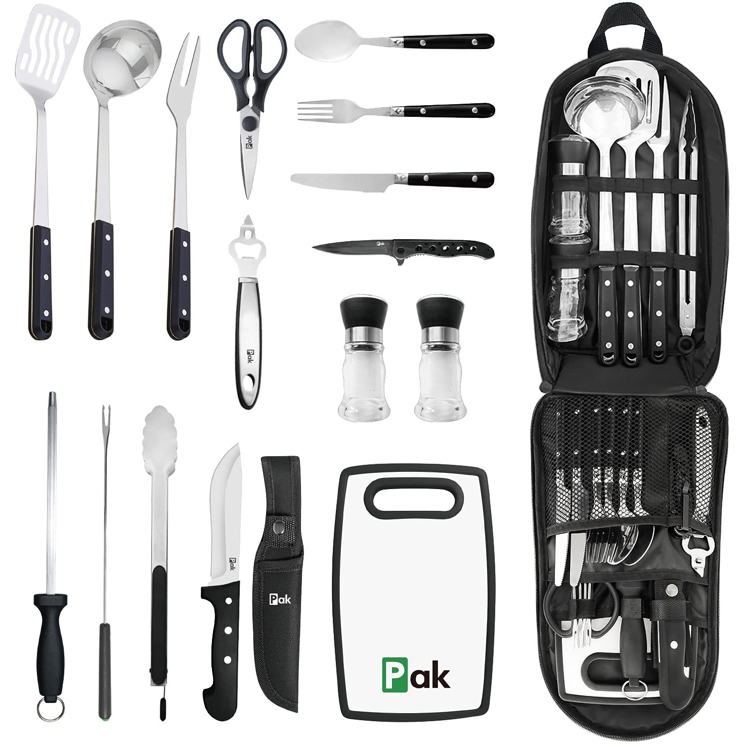 Pak Camping Cookware, Camp Kitchen, Camp Cooking Set, 24-Pcs, Stainless Steel, Black, Deluxe Kit - Review, Price and Buying Guide