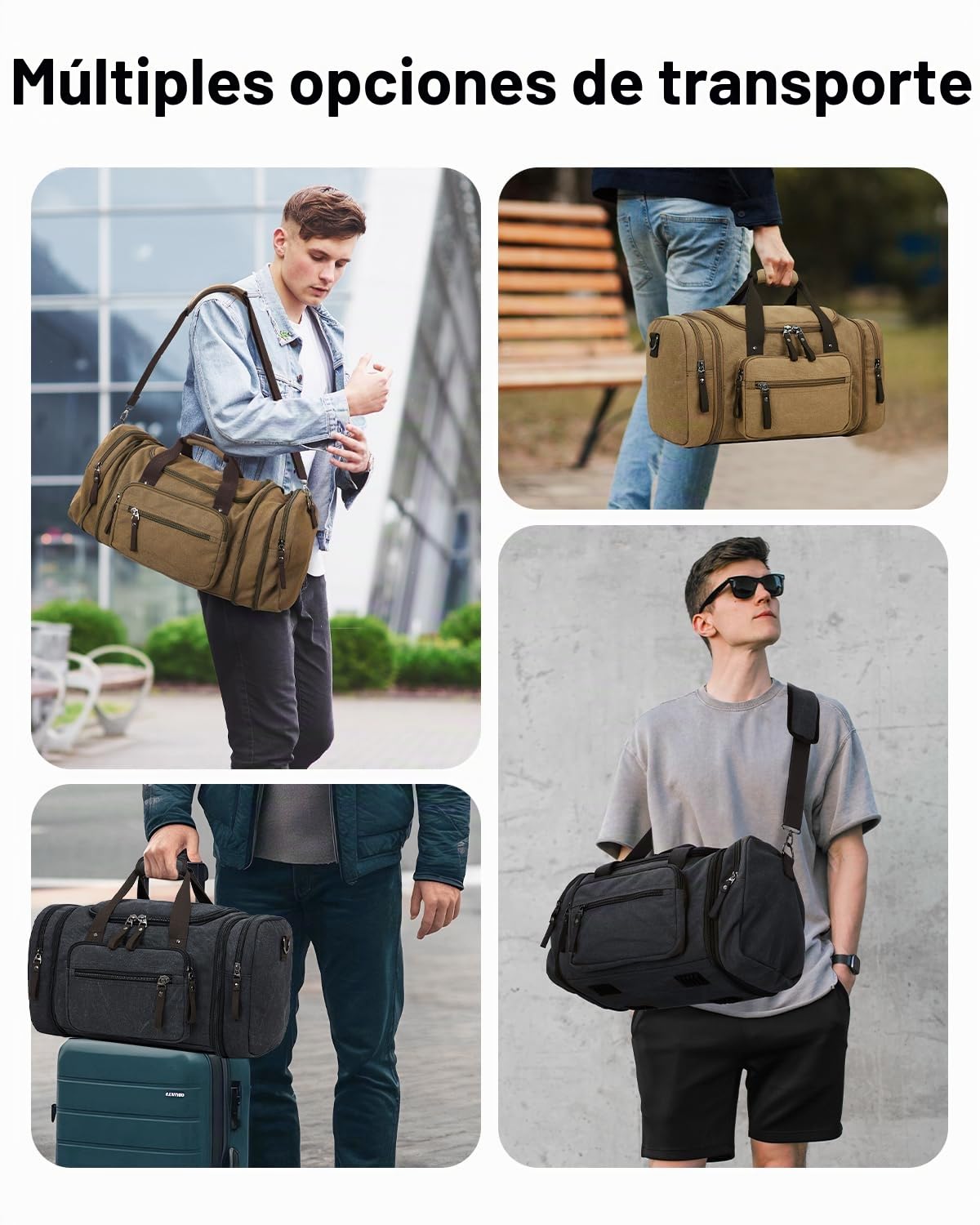 Bolsa de Viaje Expandible, 35-40L Bolsa de Viaje la Lona con Bolsillo múltiple, Grande Retro Weekender Bolsa de Deporte para Hombre, Negro
