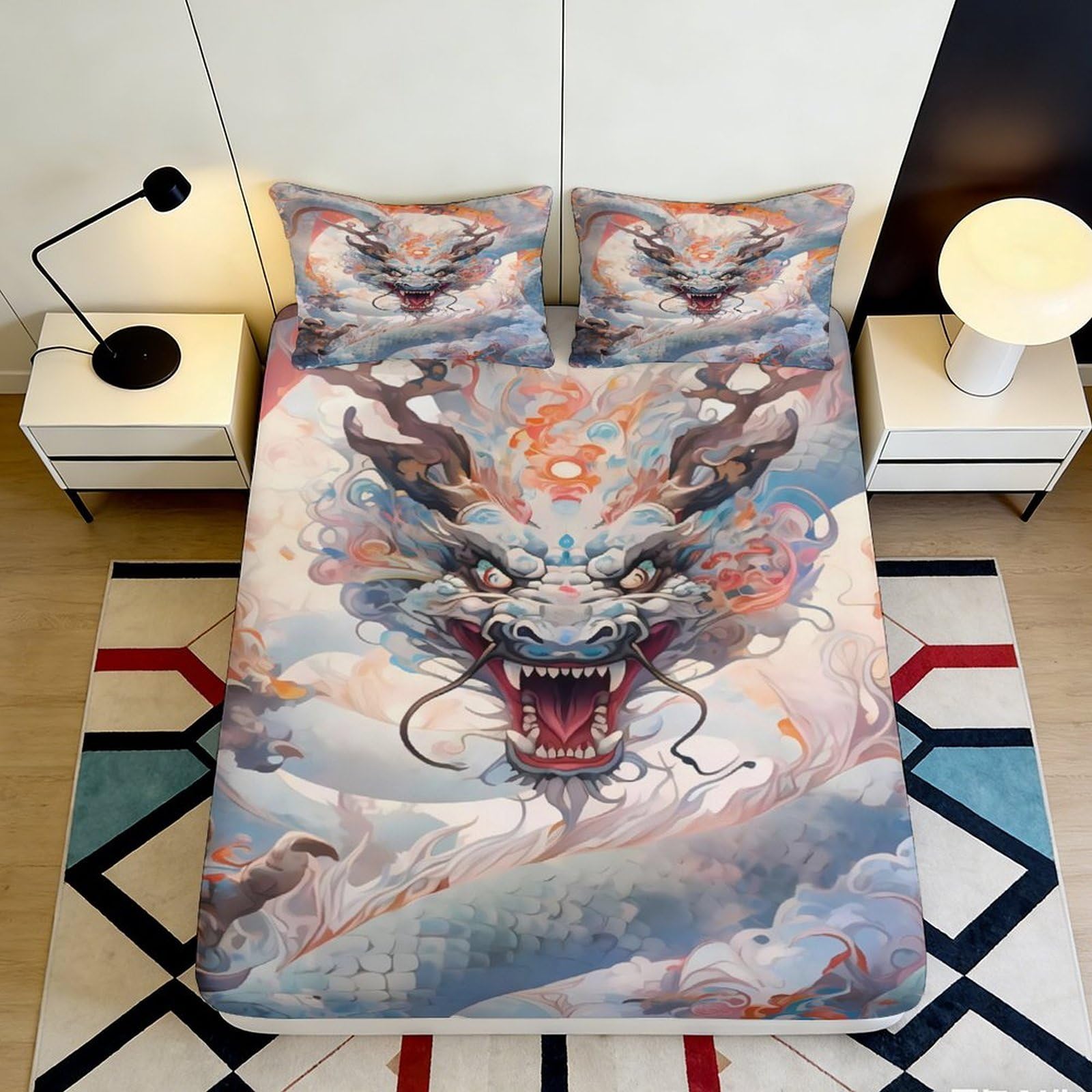 3D Printed Dragon Cloud Fitted Sheet Microfiber Artistic Bed Sheet for Bedroom Dorm Mattress Protection Decor 90x200x25cm