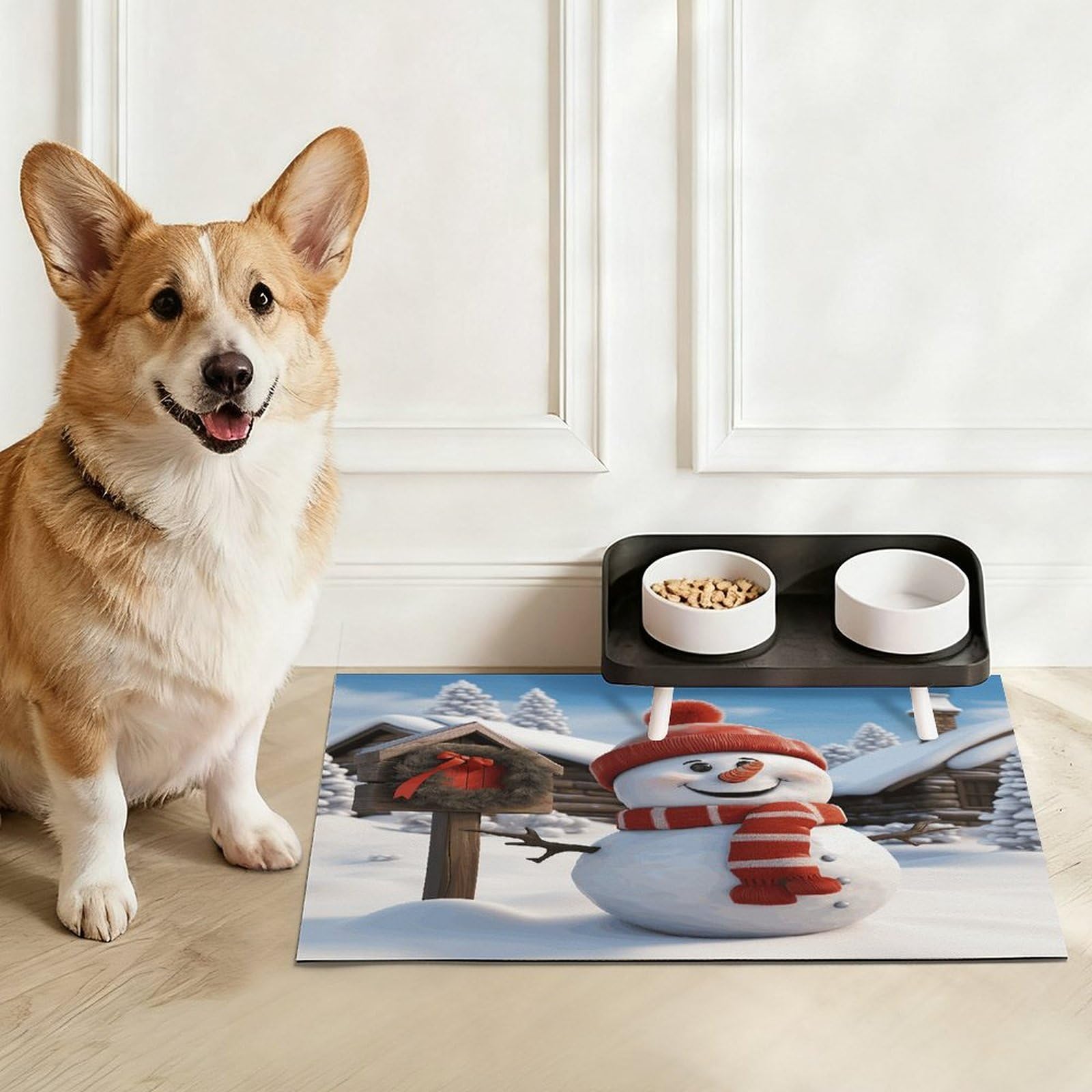 Sign Snowman Tapis de nourriture pour chat – Tapis d'alimentation antidérapant pour chien, facile à nettoyer pour la nourriture et l'eau, tapis de gamelle pour chien et chat 43,2 x 76,2 cm