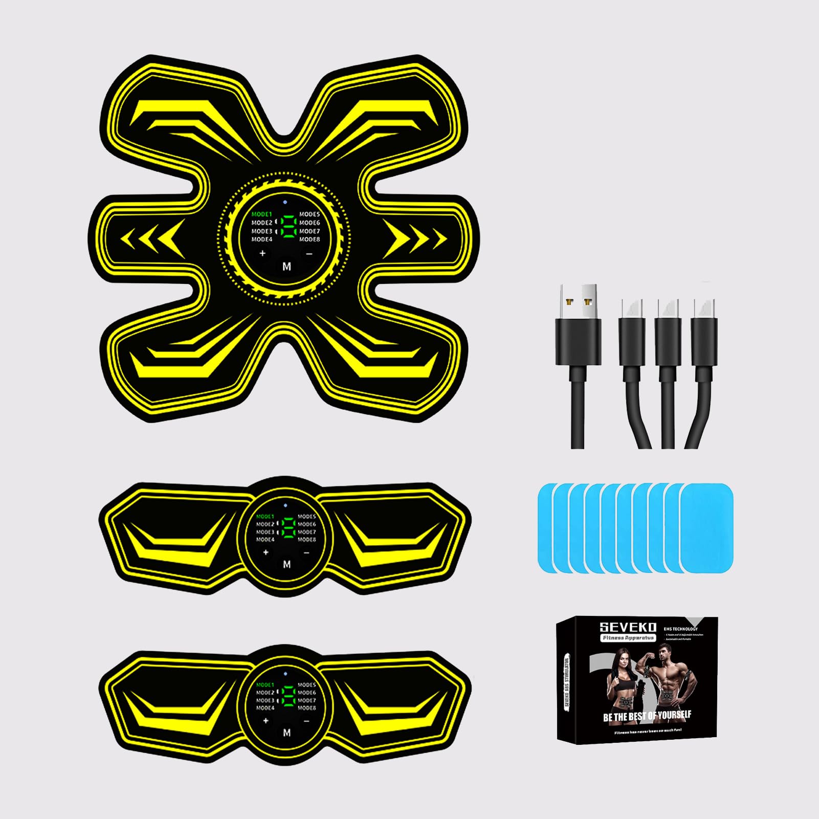 JOYTOUR ABS Trainer EMS Muscle Stimulator, ABS Stimulator Men Women, Safty Effective Quick EMS Muscle Trainer, Full-body Workout ABS Trainer, 8 Mode & 15 Intensity, 10pcs Replacement Hydrogel (Yellow)