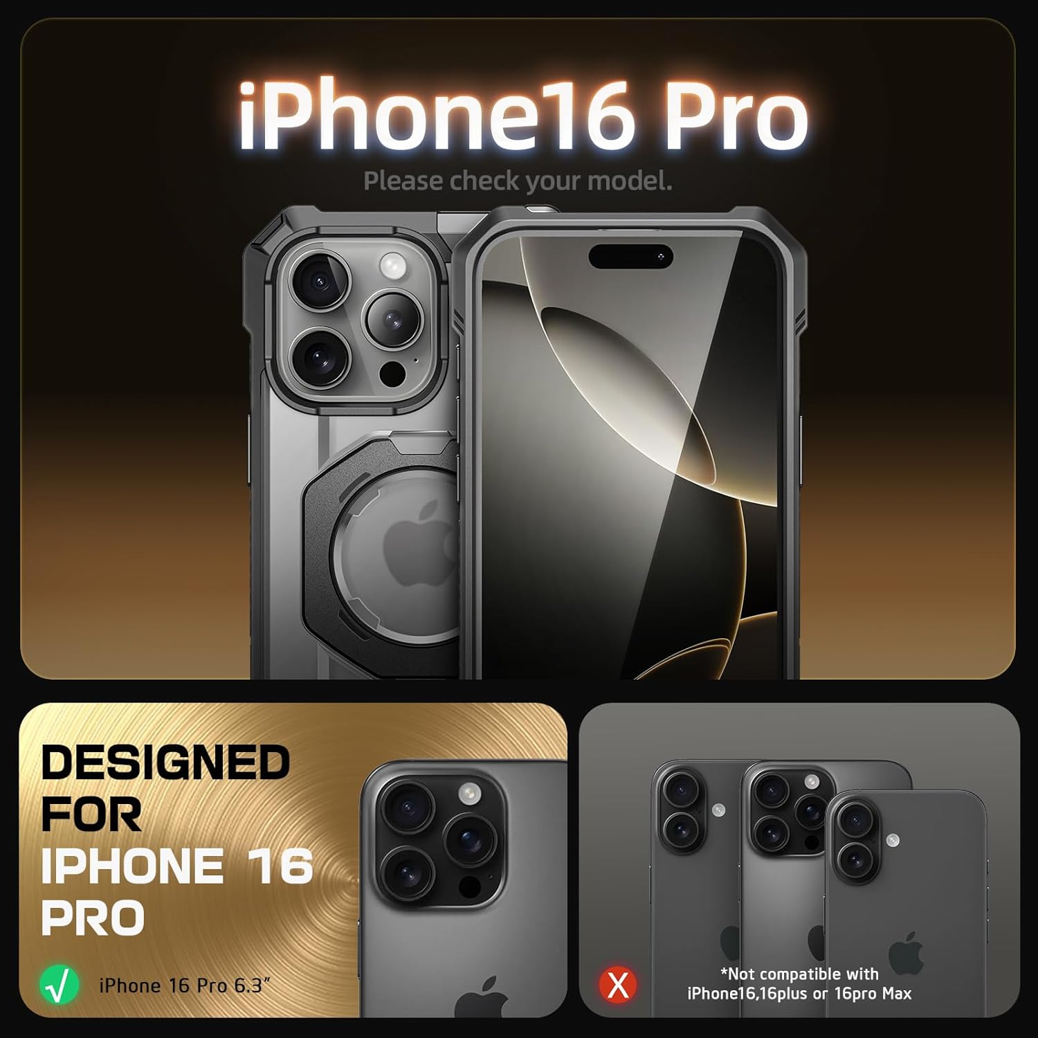 SUPCASE for iPhone 16 Pro Case with Camera Control Capture Button (Unicorn Beetle Grip), [Compatible with MagSafe] Rugged Magnetic Stand Translucent Back Phone Case for iPhone 16 Pro 6.3'' 2024, Gray - Image 2