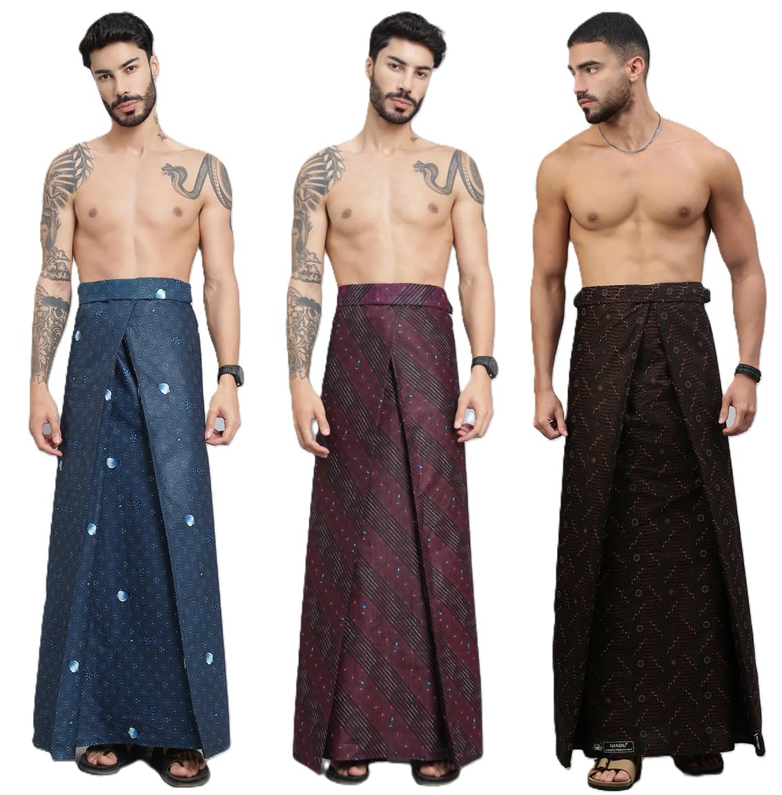 nandu Brand Men's Cotton Stitched New Printed Lungies - Pack 3 (Pattern & Design May Vary Each Pack (2.00Mtrs) # Premium Wear #-picture-24