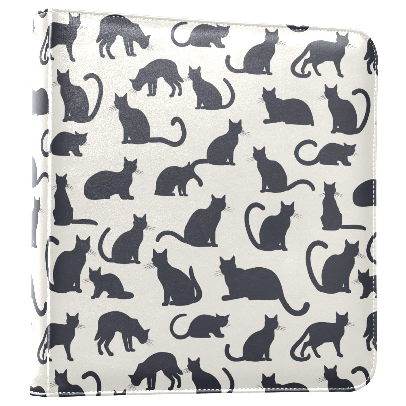 JIPONI Cute Cat Silhouettes Large Photo Album, DIY Leather Cover Scrapbook Albums for 4x6 5x7 6x8 Pictures, Self Adhesive Memory Book for Wedding, Baby, Family