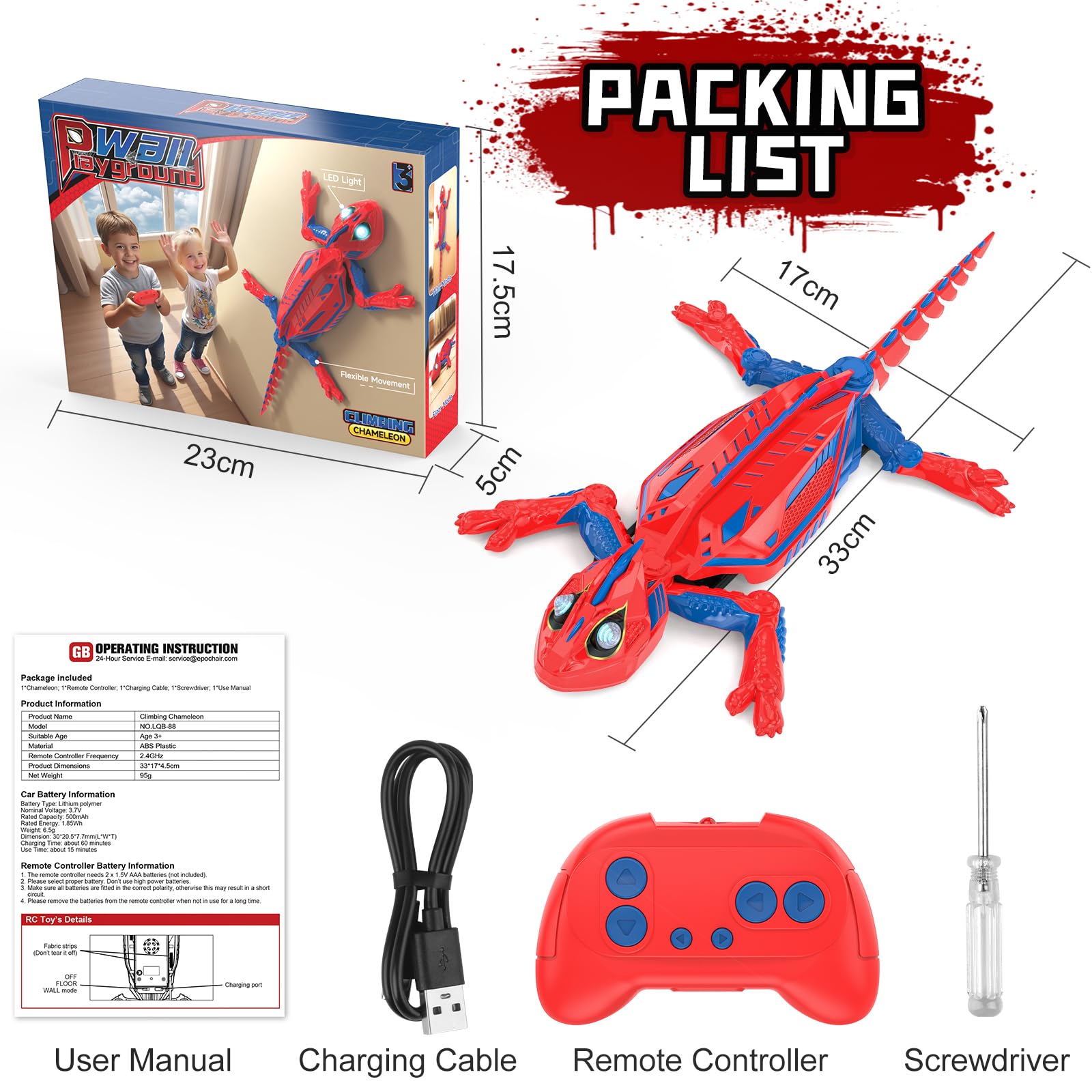 Gecko Radiocommandé, Lézard Télécommandé Qui Rampe au Le Mur et Le Sol avec Yeux Lumineux, Rechargeable Caméléon Robot Spider Jouet Enfant 4 5 6 7 8 9 Ans Cadeau Noël Anniversaire pour Garçon Fille