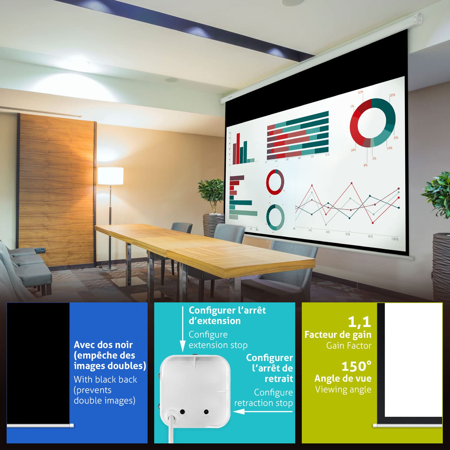 ESMART Professional MIMOTO Projection Screen Motor 221 x 125 cm (100") 16:9 | Programmable Remote Control | Home Theater Electric Projector Projection Screen Motor Screen - 4
