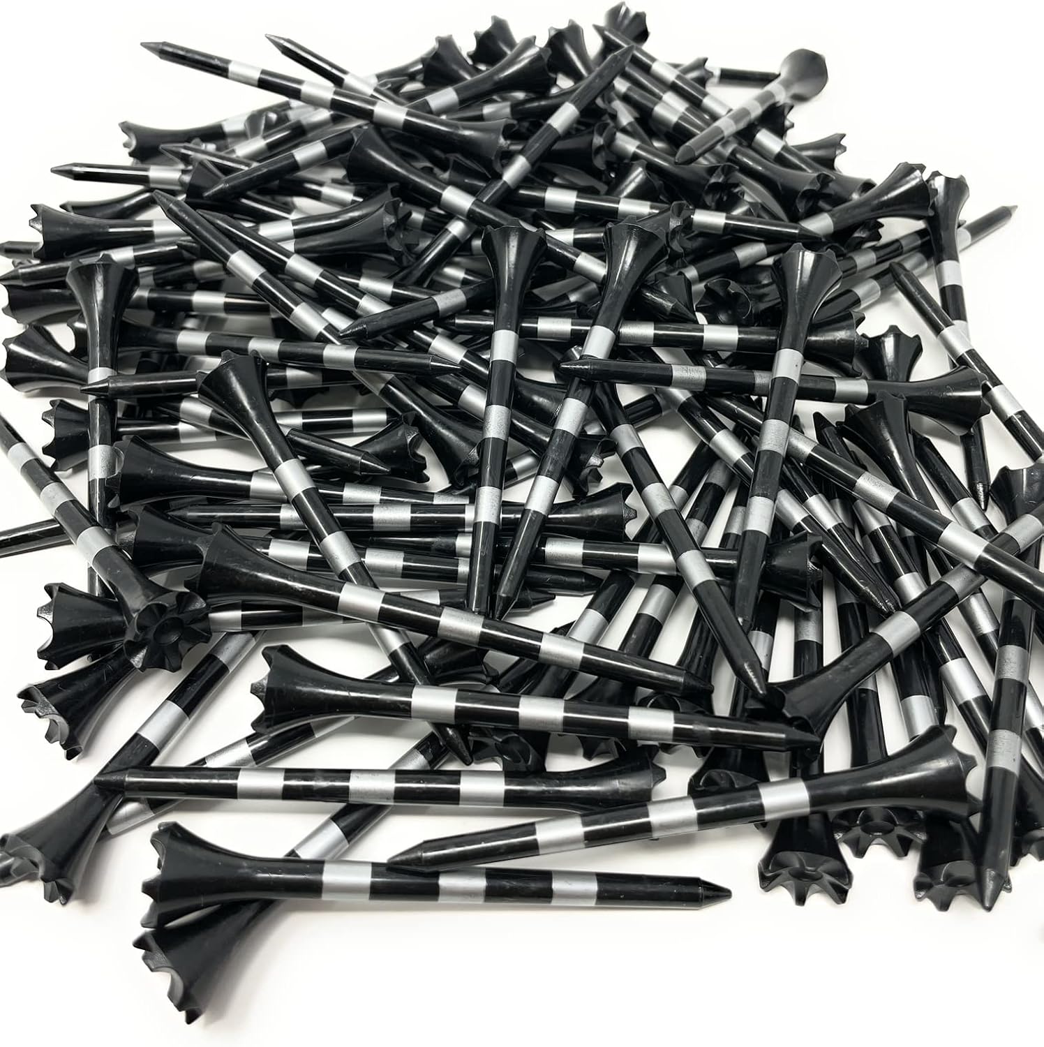 review NorthPointe 3 ¼” Golf Tees Plastic – Black Tee with Silver Stripes - 100 Plastic Golf Tees in Bulk