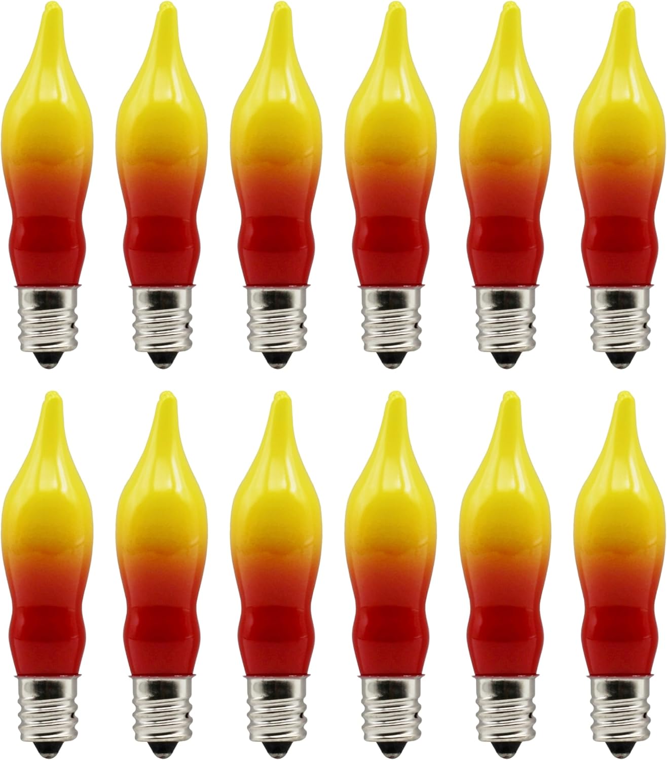Creative Hobbies 12 Pack Orange & Red Flame Tip Incandescent Bulbs, 7W 120V, E12 Candelabra Base, Perfect for Electric Window Candles, Chandeliers, Sconces, Halloween & Fall Décor
