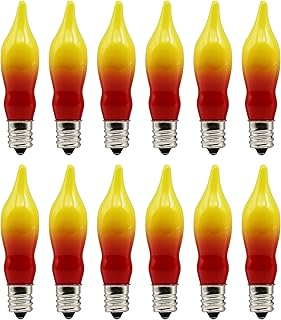Creative Hobbies 12 Pack Orange & Red Flame Tip Incandescent Bulbs, 7W 120V, E12 Candelabra Base, Perfect for Electric Window Candles, Chandeliers, Sconces, Halloween & Fall Décor