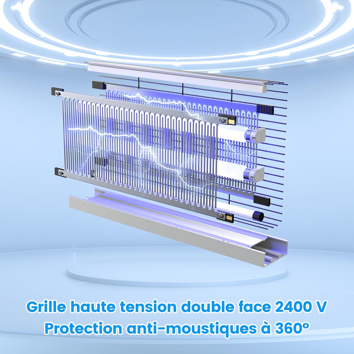 Tue Mouche Electrique Format XXL 2PCS, 2400V Lampe Anti-Moustique, Interieur 20W 2 lumière UV, Pièges à Mouche Tueur Lampe, Destructeur d' Insectes, Maison, Cuisine, Bureau, 4 Ampoules de Rechange