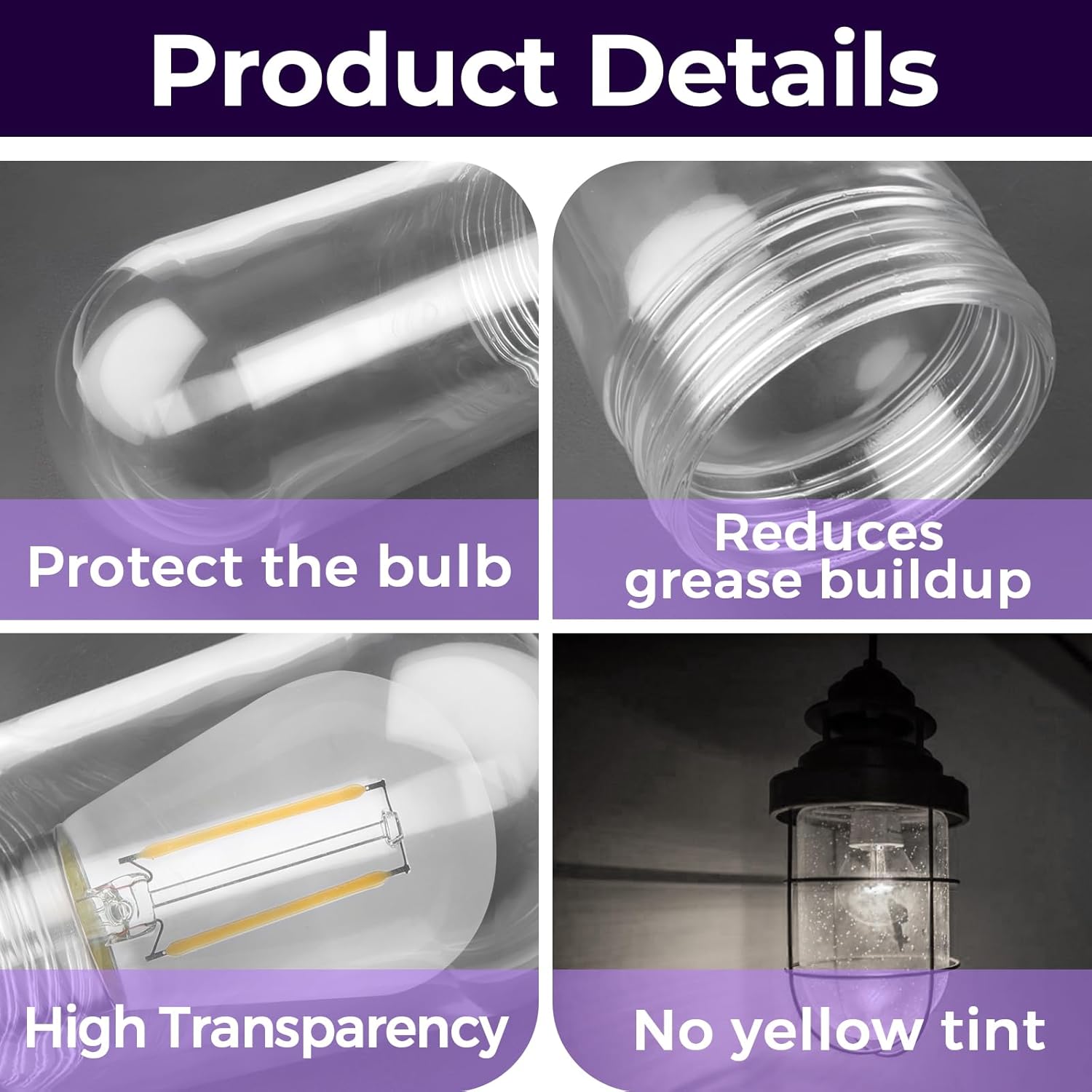 4 PCS L10-X007 Light Bulb Cover, Shatter Proof Glass 31900 Light Bulb Covers Fit Walk-in Refrigerators and Hood Bulbs, Outdoor Light Covers Compatible with Outdoor/Kitchen/Ceilings Bulb Fixture