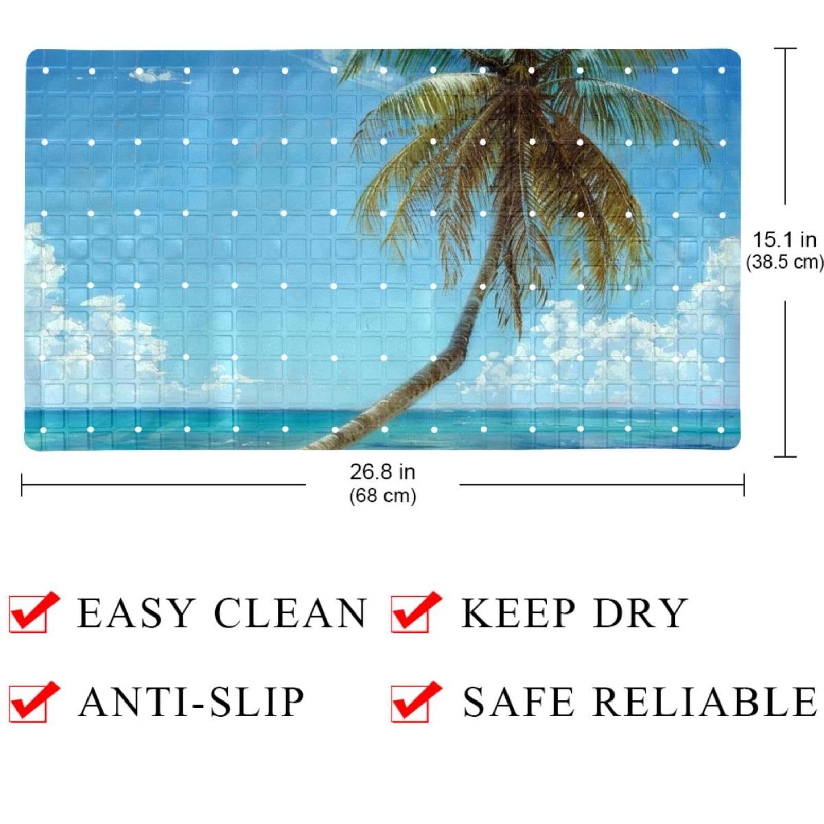 Tapis de bain de qualité supérieure - Antidérapant, facile à nettoyer et sans danger pour toute la famille - Palmier, ciel, mer, été