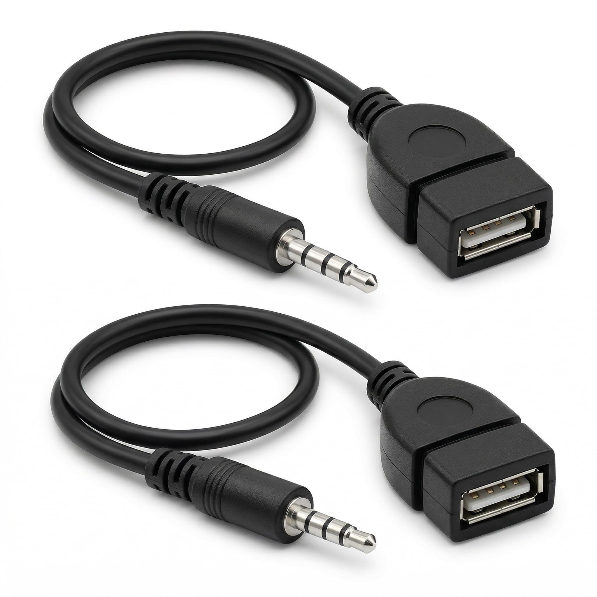 Adaptador de conector USB para coche, conector jack macho de 3,5 mm, cable adaptador USB hembra, cable USB a jack de audio, conector USB a jack para coche de coche, 2 piezas, color negro
