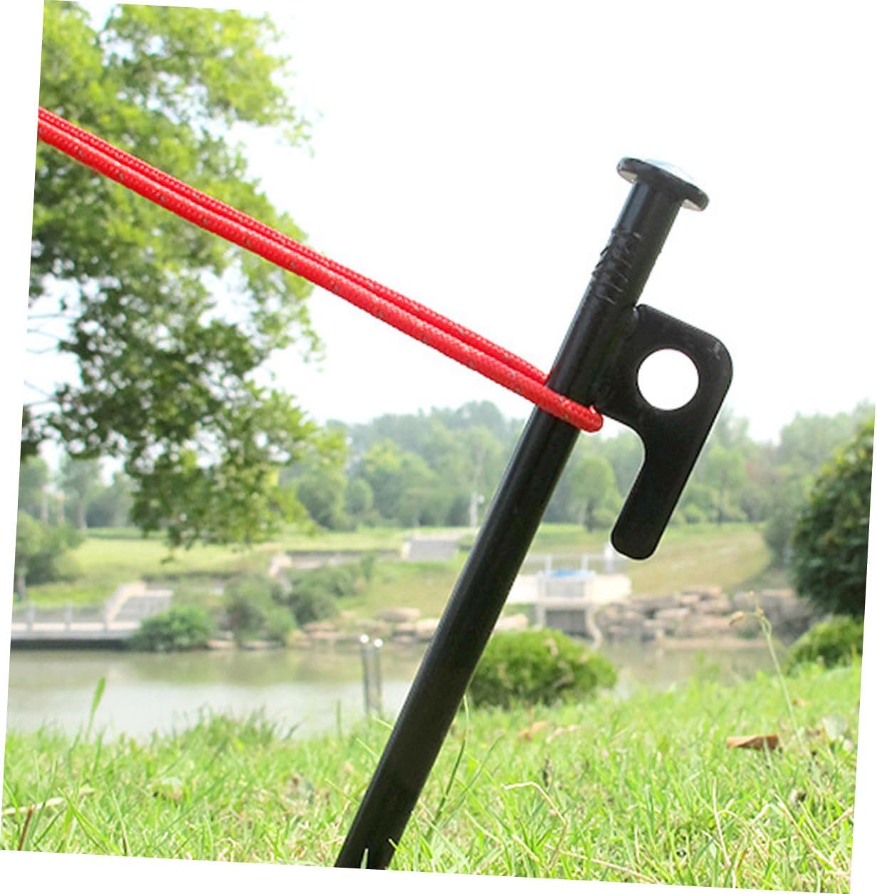 Toyvian Heavy Duty Tent Stakes Set 10pcs 30cm Black Metal Tent Pegs with Storage Bag Windproof Ground Anchors for Camping