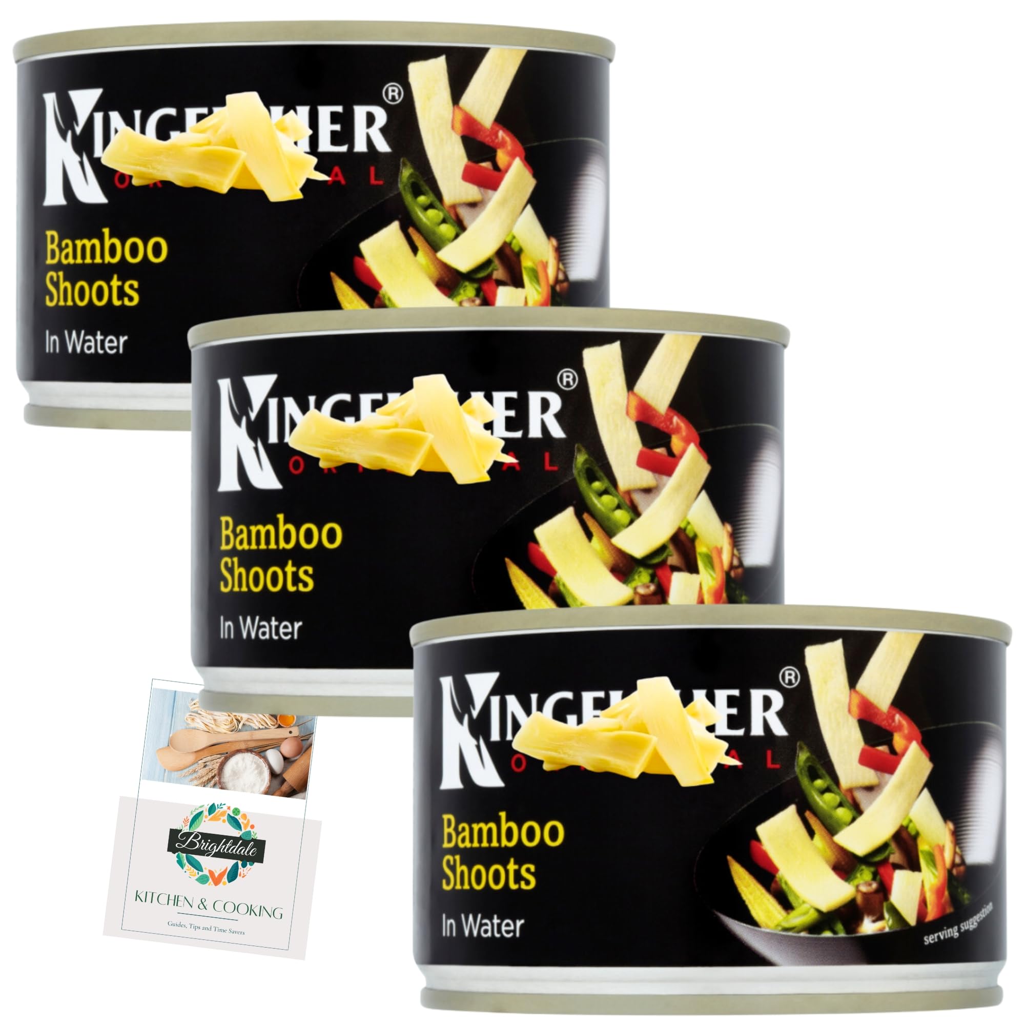 – Asian Bamboo Shoots Bundle with Kingfisher Bamboo Shoot In Water 225g 3 Pack + Brightdale Kitchen Booklet