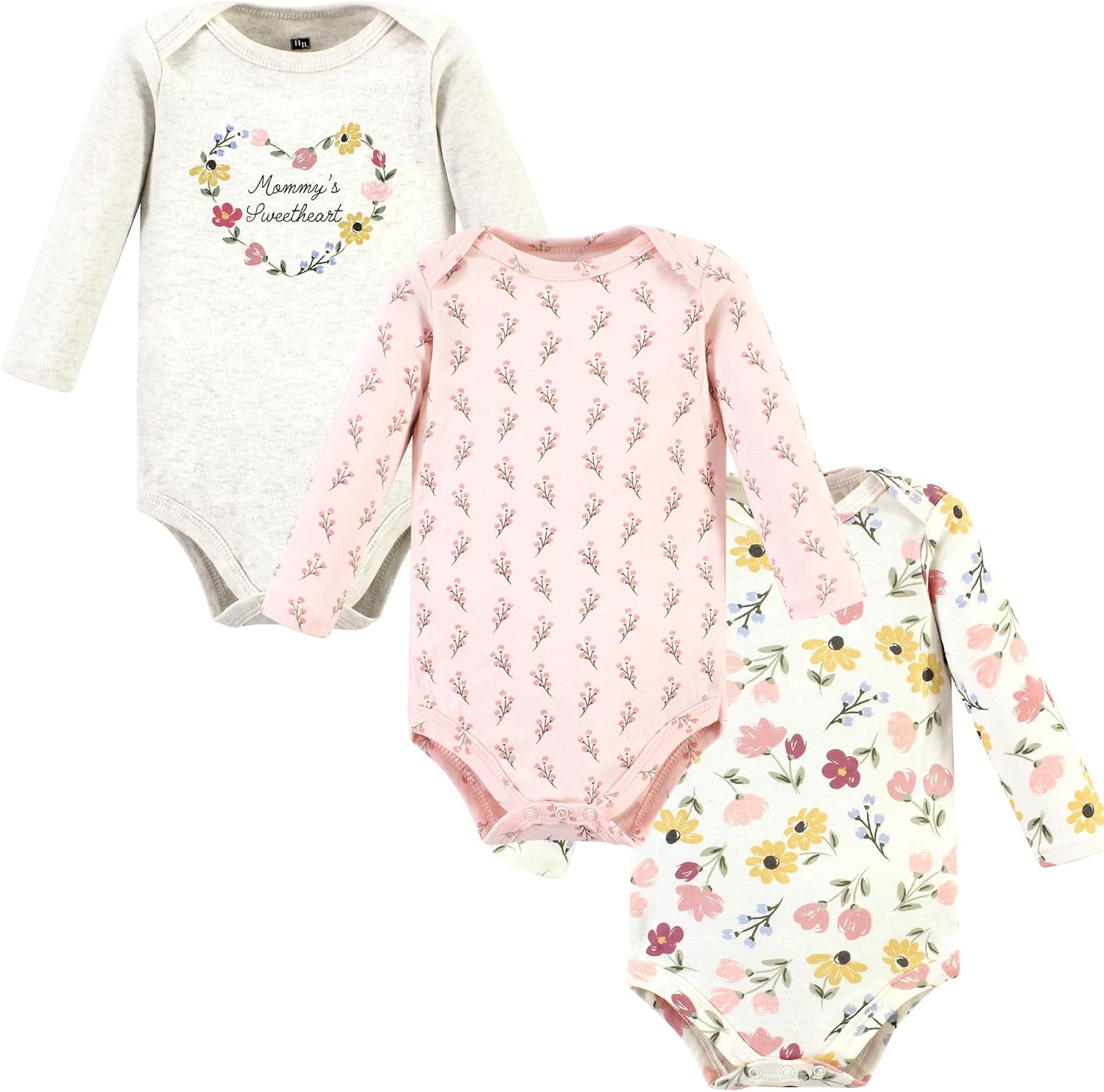 Hudson Baby Basics Infant Girls Essential Long Sleeve Bodysuits 3-Pack
