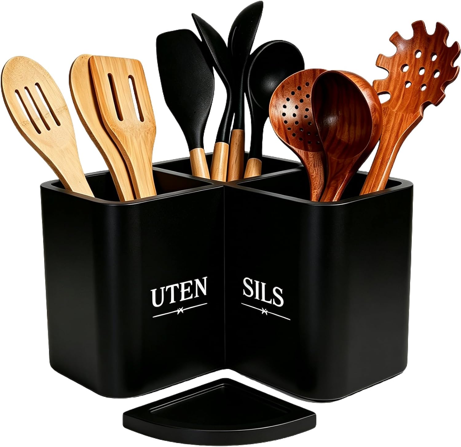 Utensils Holder with 3 Compartments,Corner Utensil Caddy for Countertop-white