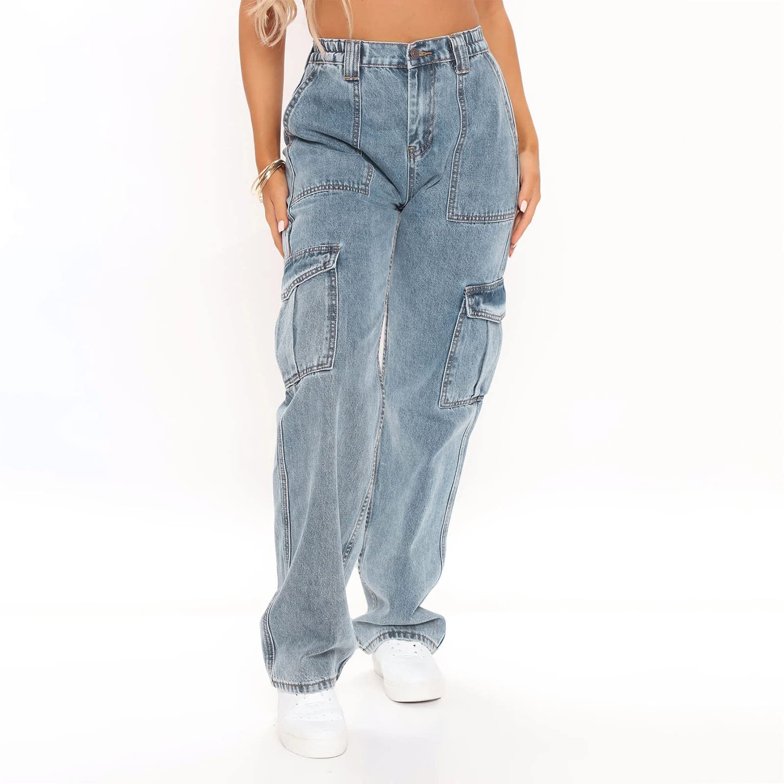 Pantalones cargo callejeros sueltos para mujer con bolsillos altos y prácticos como pantalones vaqueros de moda para un estilo urbano informal