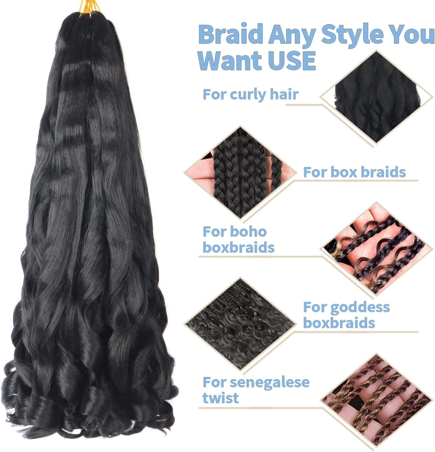 Alaleibaby 22 inch French Curly Braiding Hair 3 Pack Loose Wavy Spiral Curl Braids Crochet Hair Deep Wave Synthetic Extensions - Image 4