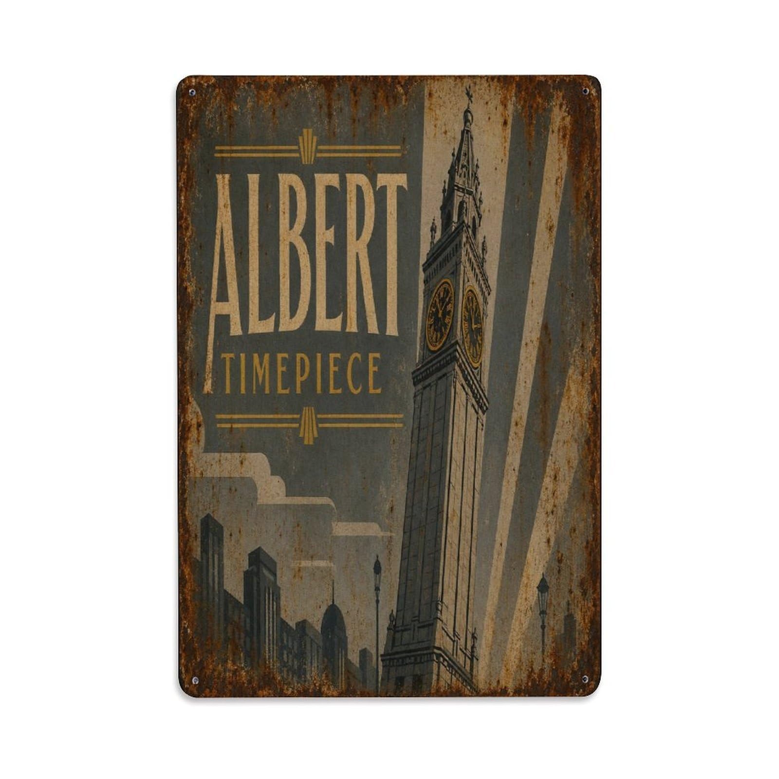 Belfast Northern Ireland Albert Clock Landmark Metal Tin Sign Plaque Wall Decor for Cafe, Man Cave, Club Bar, Office, Home Garden Round Metal Poster 8x12Inch