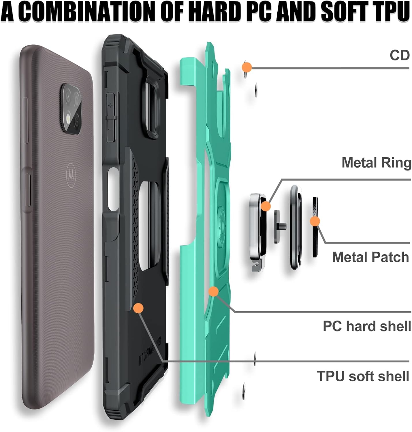 JAME Case for Moto G Power 2021, Military-Grade Drop Protection, Protective Phone Cases, with Ring Kickstand Shockproof Bumper Case for Moto G Power 2021, Turquoise : Cell Phones & Accessories