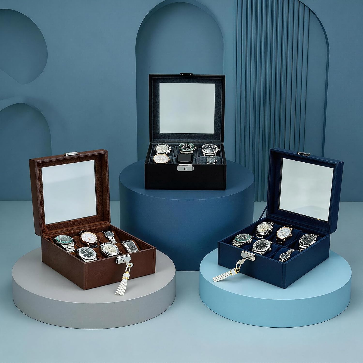 Watch Cases Men,6 Slot Watch box Lock Holder Organizer Display