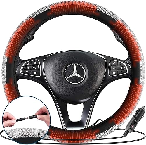 Miniatura 4 de Zone Tech Car Steering Wheel Bling 12V Heated Cover -2 Pack Classic Black and White Diamonds Rhinestone Premium Quality Ultra Comfortable Leather