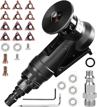 Mini Chamfering Machine, Handheld Mini Air Chamfer Tool Portable 45 Degree 6 R/C Angle Blades Chamfering & Deburring 2-in-1 Arc Edge Beveler for Metal Ultra Light Pneumatic Chamfering Tool