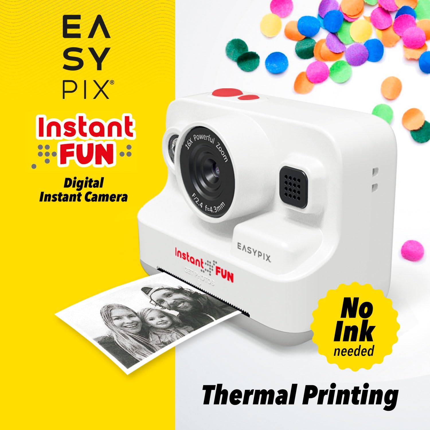 Easypix InstantFUN Sofortbildkamera, kreativer Fotospaß für Erwachsene und Kinder, Schwarz-Weiß-Thermodruck, BPA-freies Papier nachfüllbar, Ausdrucke ohne Tinte