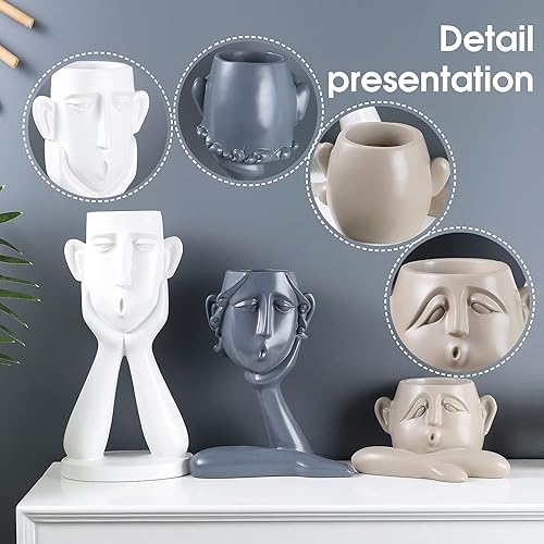 Miniatura 3 de Notakia Macetas para suculentas, cabeza blanca, busto, escultura, jarrón, estatua de resina para interiores y exteriores, decoración del hogar,