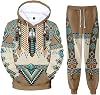 AMOMA Cosplay Native Indians 2-Piece Hoodie Sweatpant Suit Casual Folk Style Pants Clothing Sets for Men WomenL,BlueTriangles