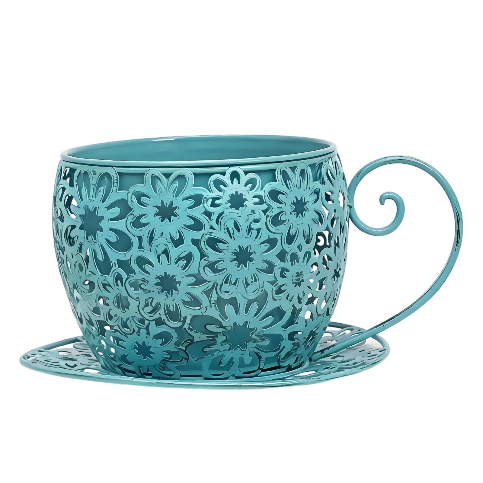 Msioytog Blue Rustproof Iron Plant Pots Teacup Flower Basin Design For Windowsill Kitchen Work Yard Decoration Old Iron Flower Container