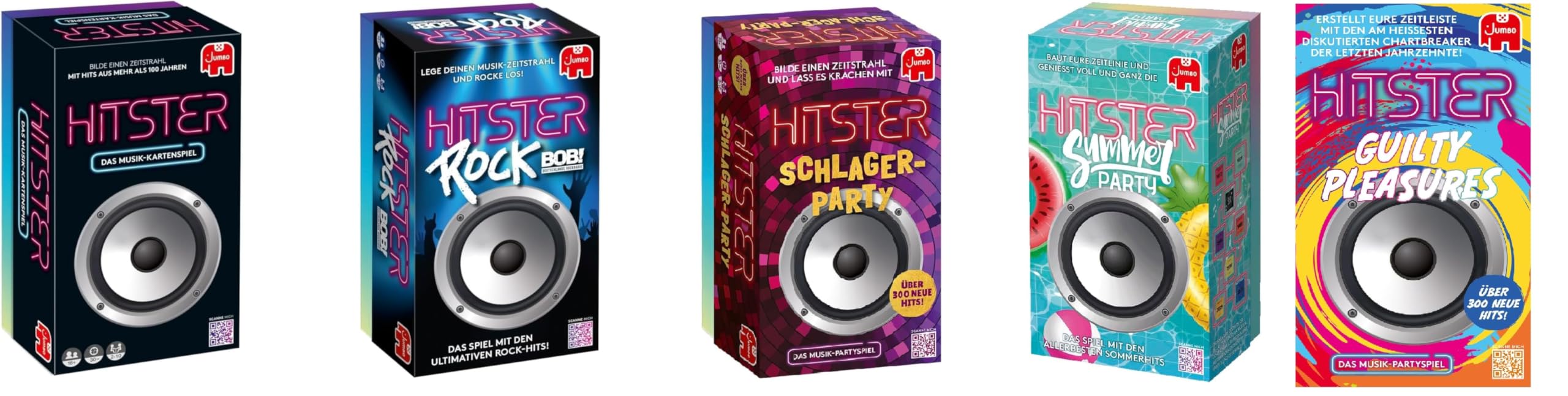 Generisch Hitster - 5 Spiele XL Set: Original, Rock, Schlager, Summer Party, Guilty Pleasures