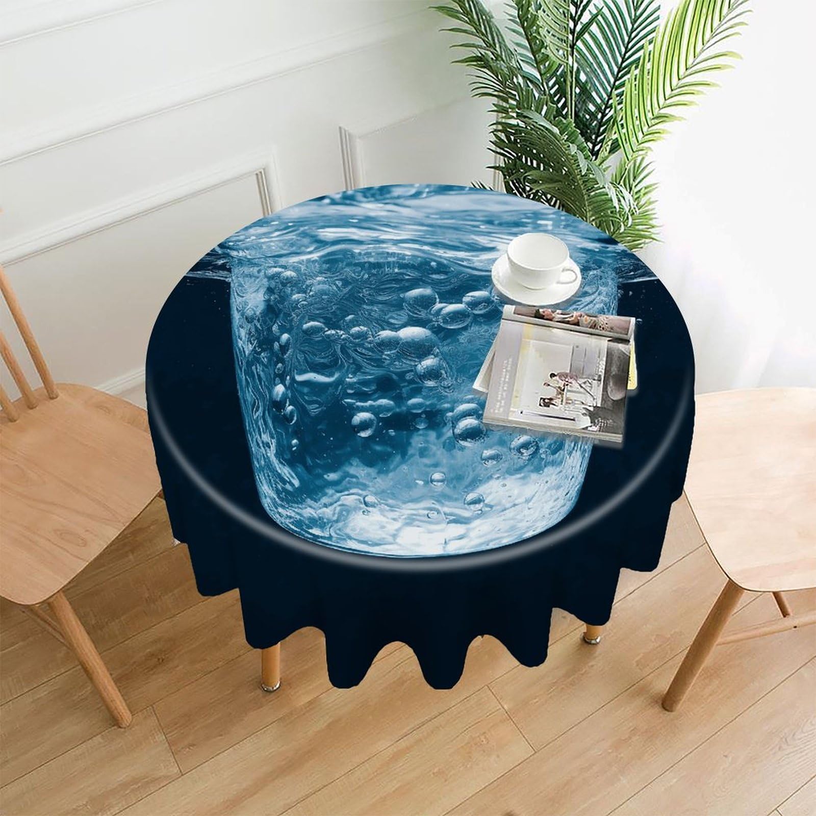 LZQPOEAS Water Tablecloth Decorative Round Table Cloth Wrinkle Resistant Round Tablecloth Washable Circle Table Cover for Kitchen Dining Party Wedding Camping 60 Inch
