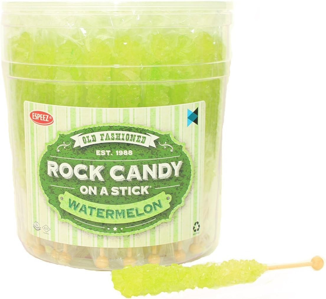 Extra Large Rock Candy Sticks: 36 Light Green Crystal Rock Candy Sticks - Watermelon - Individually Wrapped for Party Favors, Candy Buffet, Showers, Receptions, Bridal and Baby Showers