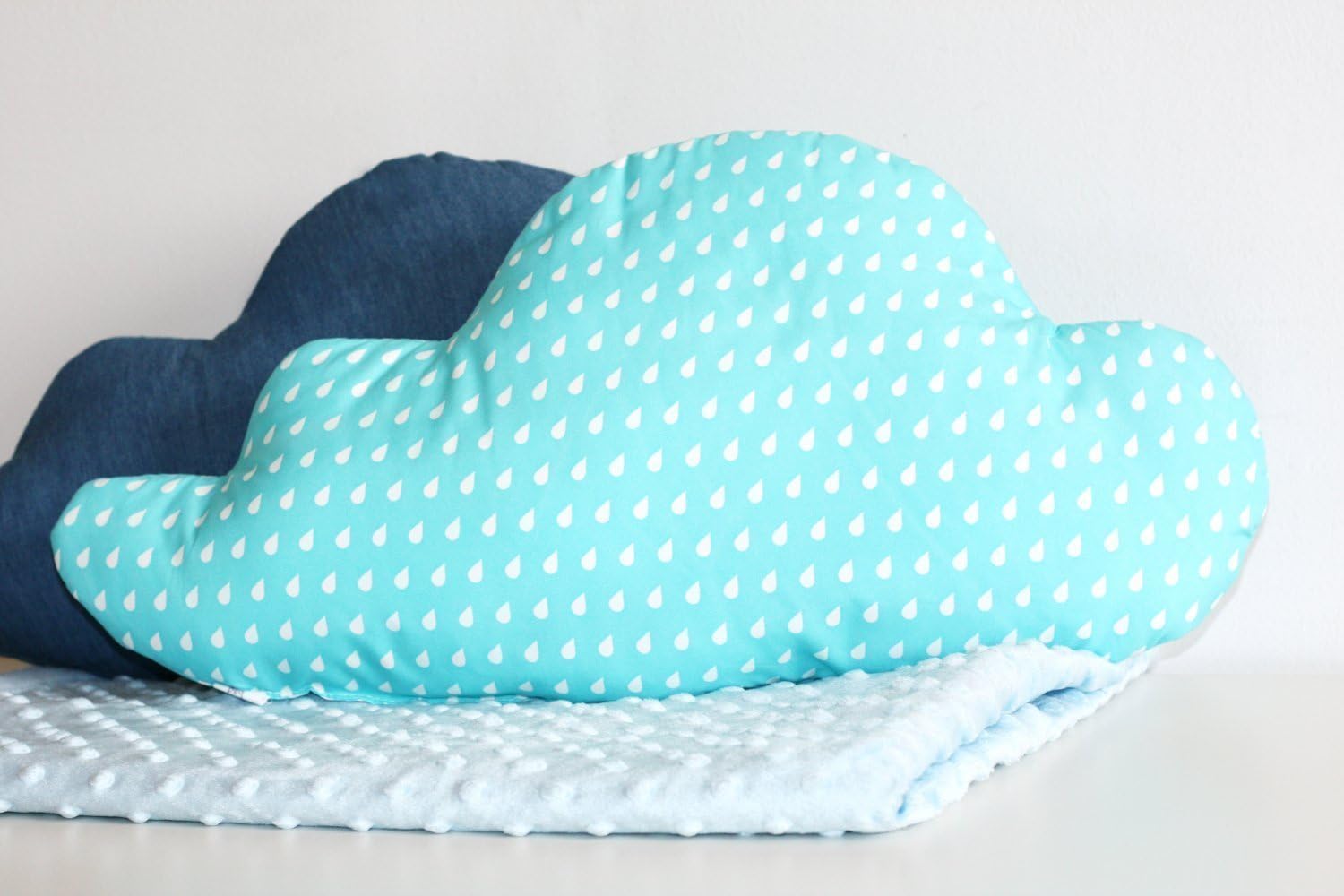 Cloud Pillow, Soft Pillow, Decorative Cloud Pillow, Nursery Decoration, White Rain Drop Blue