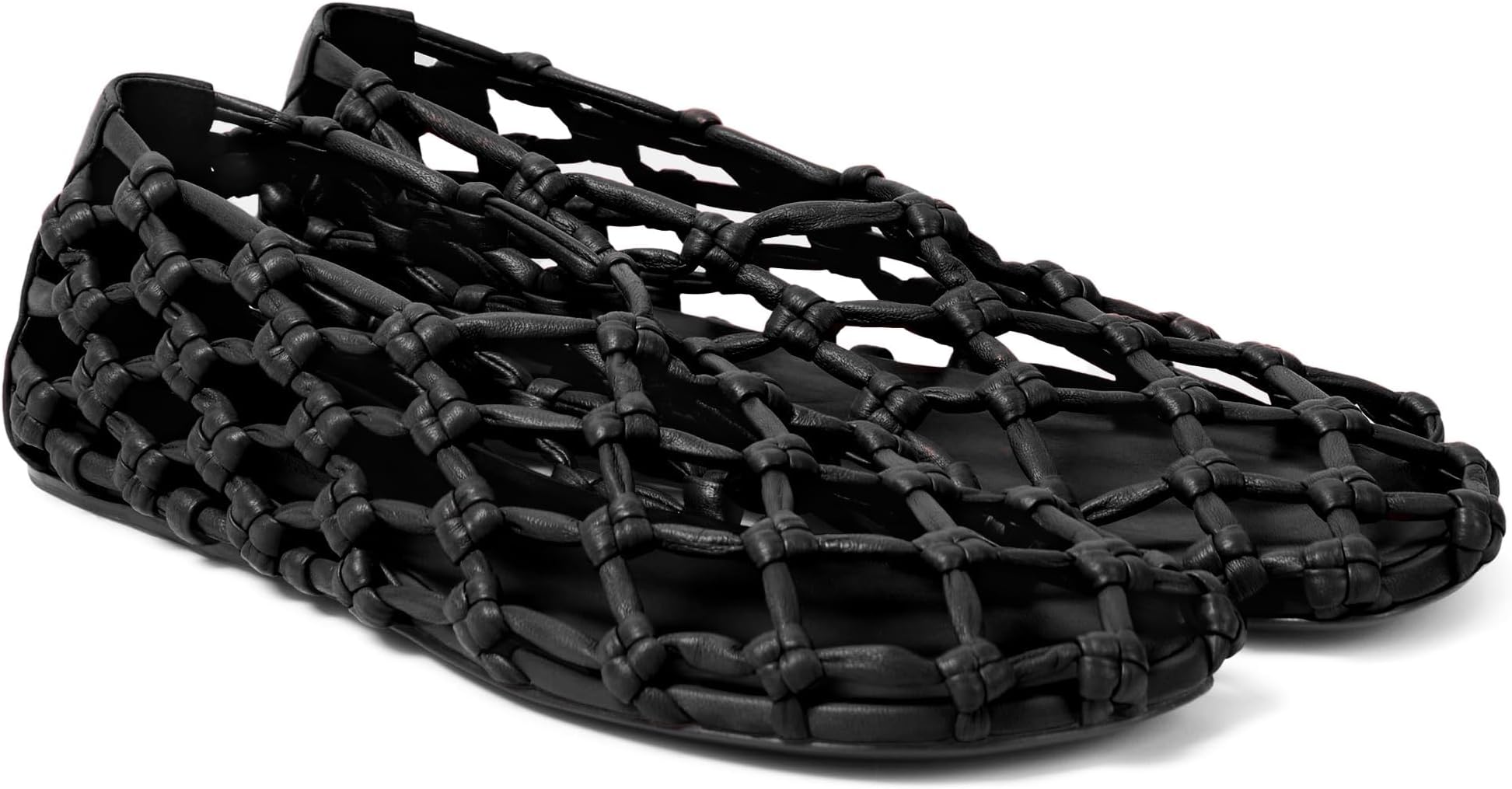 Oakmoo Black Jelly Mesh Ballet Flats for Women Woven Hollow Beach Ballerina Flats Comfortable Casual Slip on Mary Jane Flats