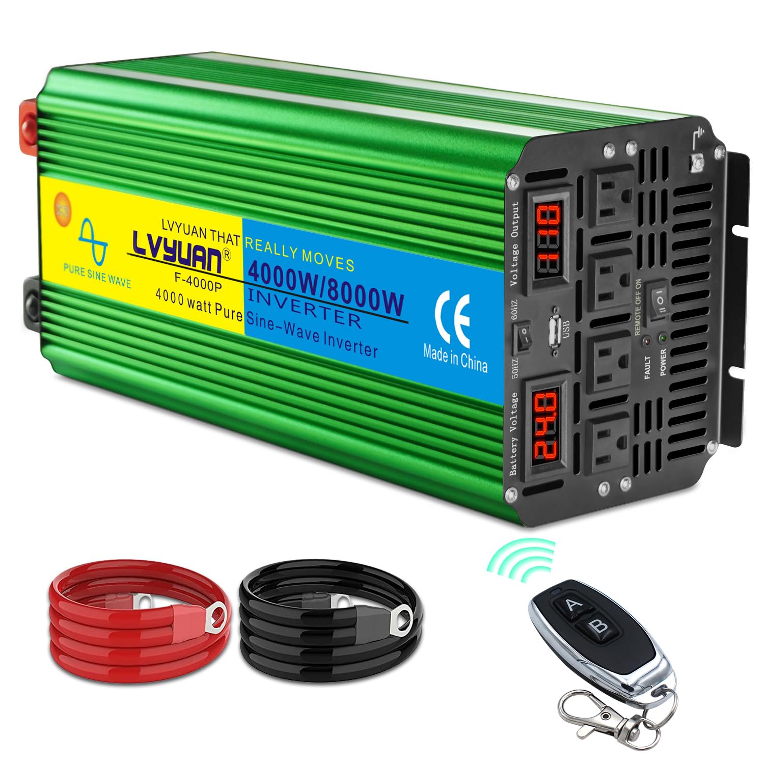 リョクエン Lvyuan DC24V 4000W/8000W インバーター LVYUAN 純正弦波インバーター 4000W DC24V（直流）AC100V（交流