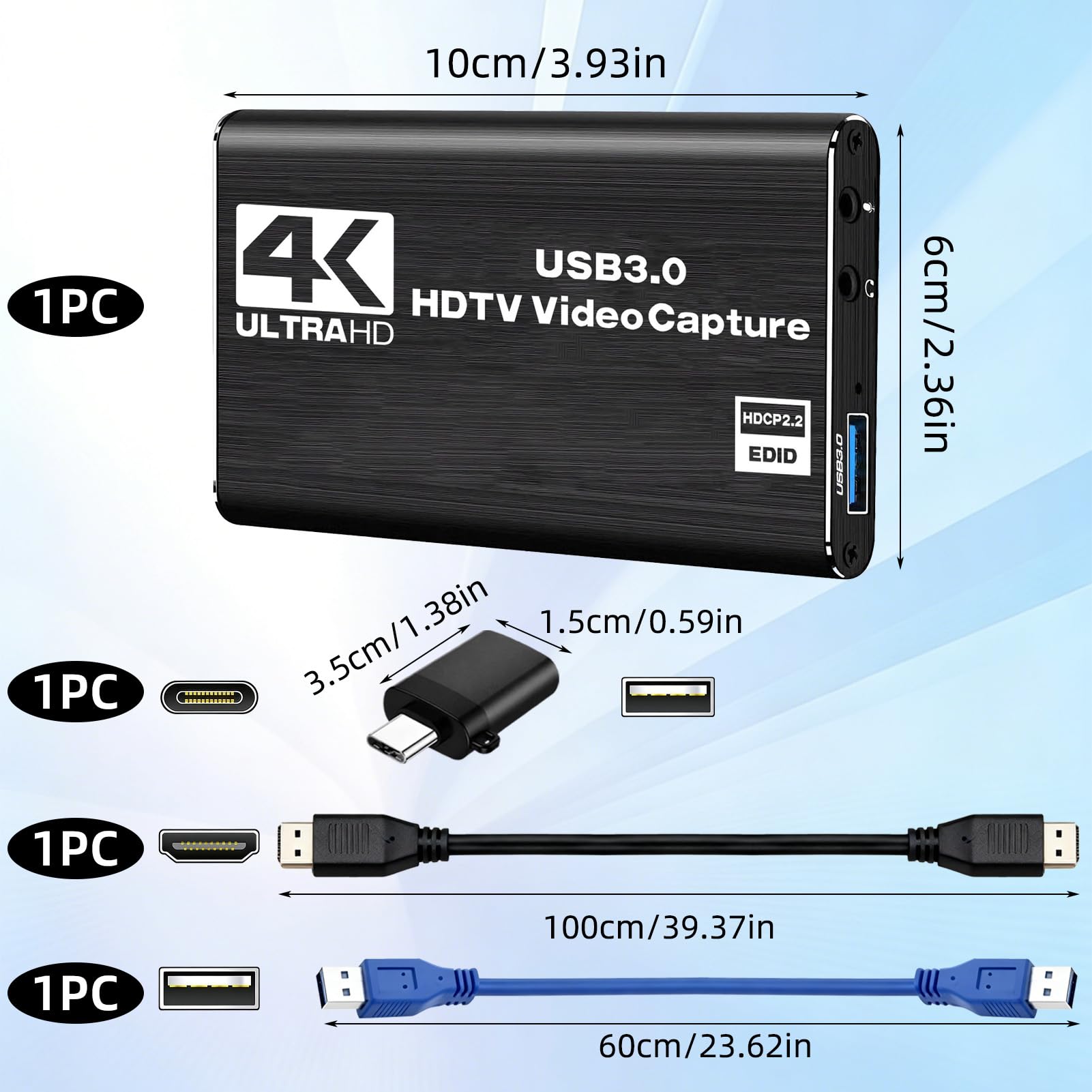 4K HDM Audio Video Capture Card, 1080P 30FPS USB 3.0 Full HD 4K@30Hz Game Streaming Capture Cards Device Compatible with PS5 PS4 Switch Xbox OBS Mac Linux Windows Camera Live Broadcasting Recording — view 4