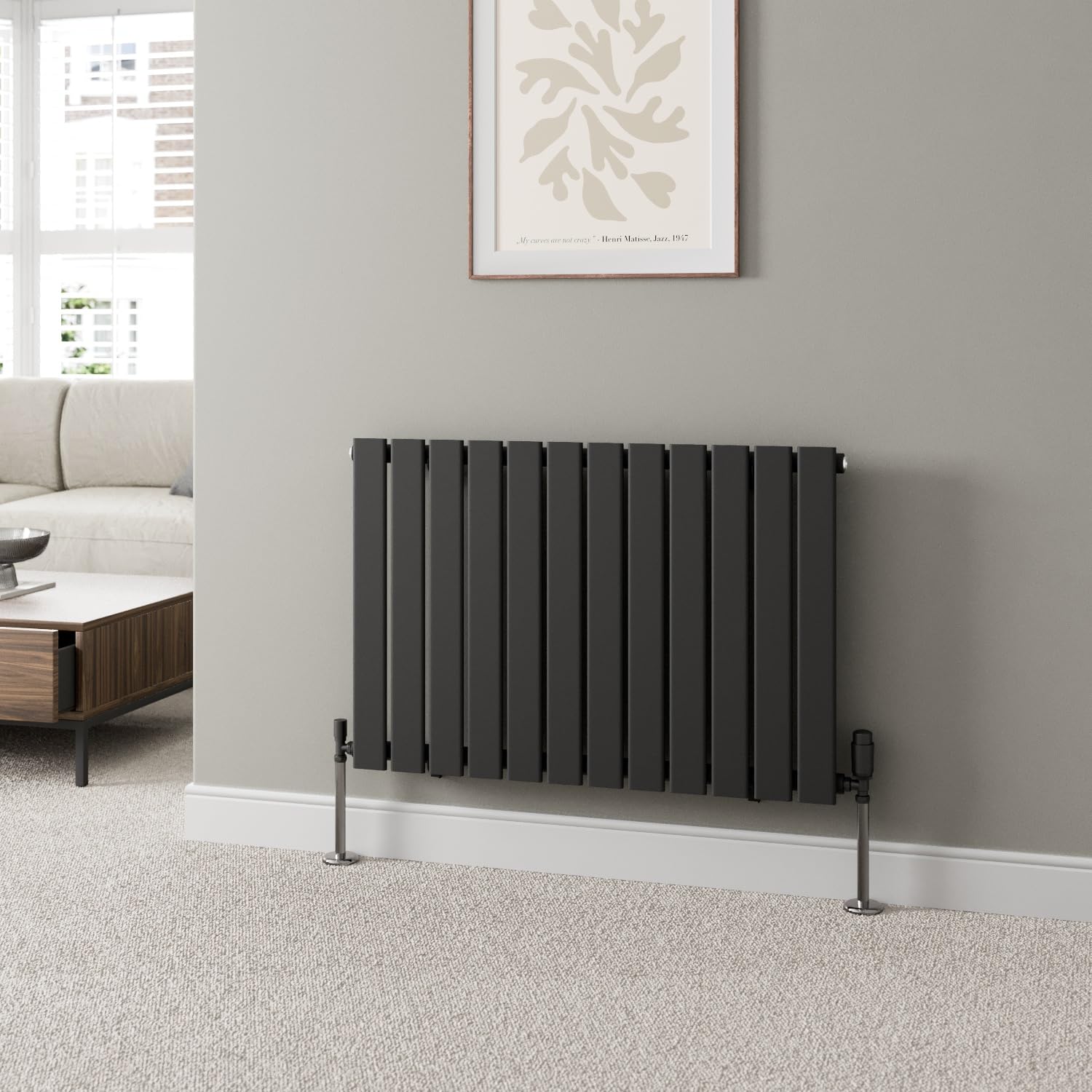 Duratherm Black Duratherm® 600 X 908Mm Horizontal Designer Radiator Single Column Flat Panel Modern Central Heating Panels Bathroom Radiators