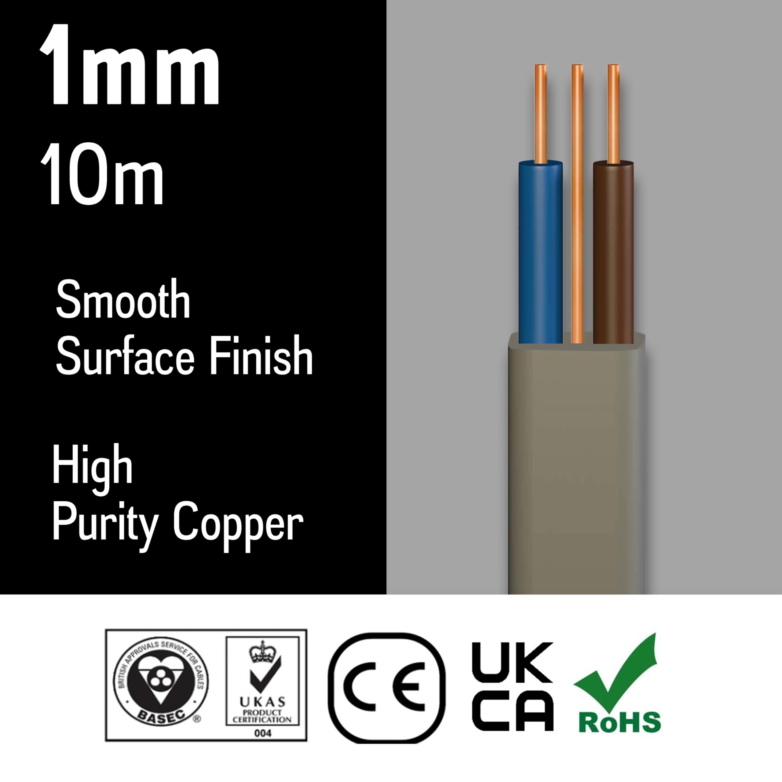 Cable de alambre eléctrico 1mm Twin and Earth Flat Grey Electric Cable 6242Y Twin & Earth Cable eléctrico (10 metros)