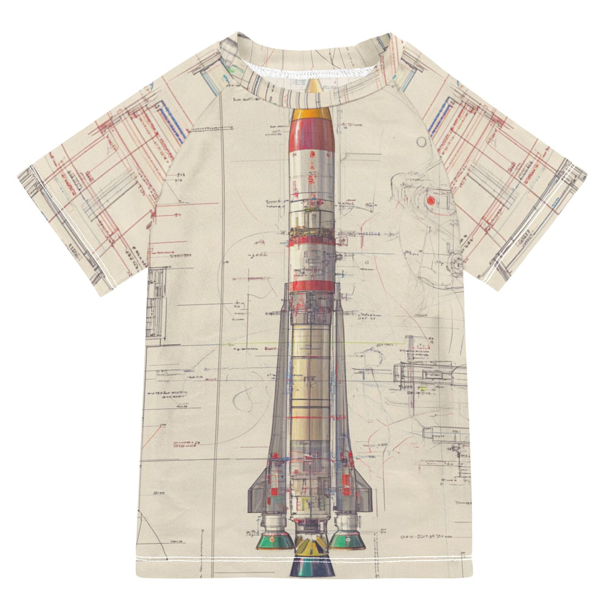 Rockets Sketch Girls Bathing Suit Sun Protection Rash Guard for Girls Swimwears Workout Shirts for Teen Boy 7-8Y