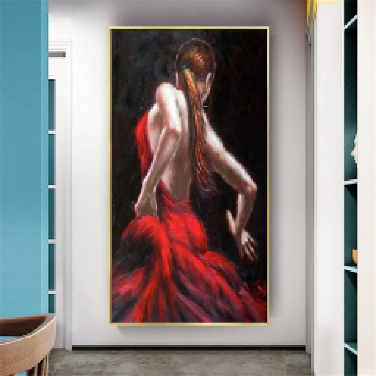 MAIMANG Współczesny tancerz artystyczny obraz na płótnie flamenco tancerz obrazy olejne dekoracja salon mural 50 x 100 cm rama
