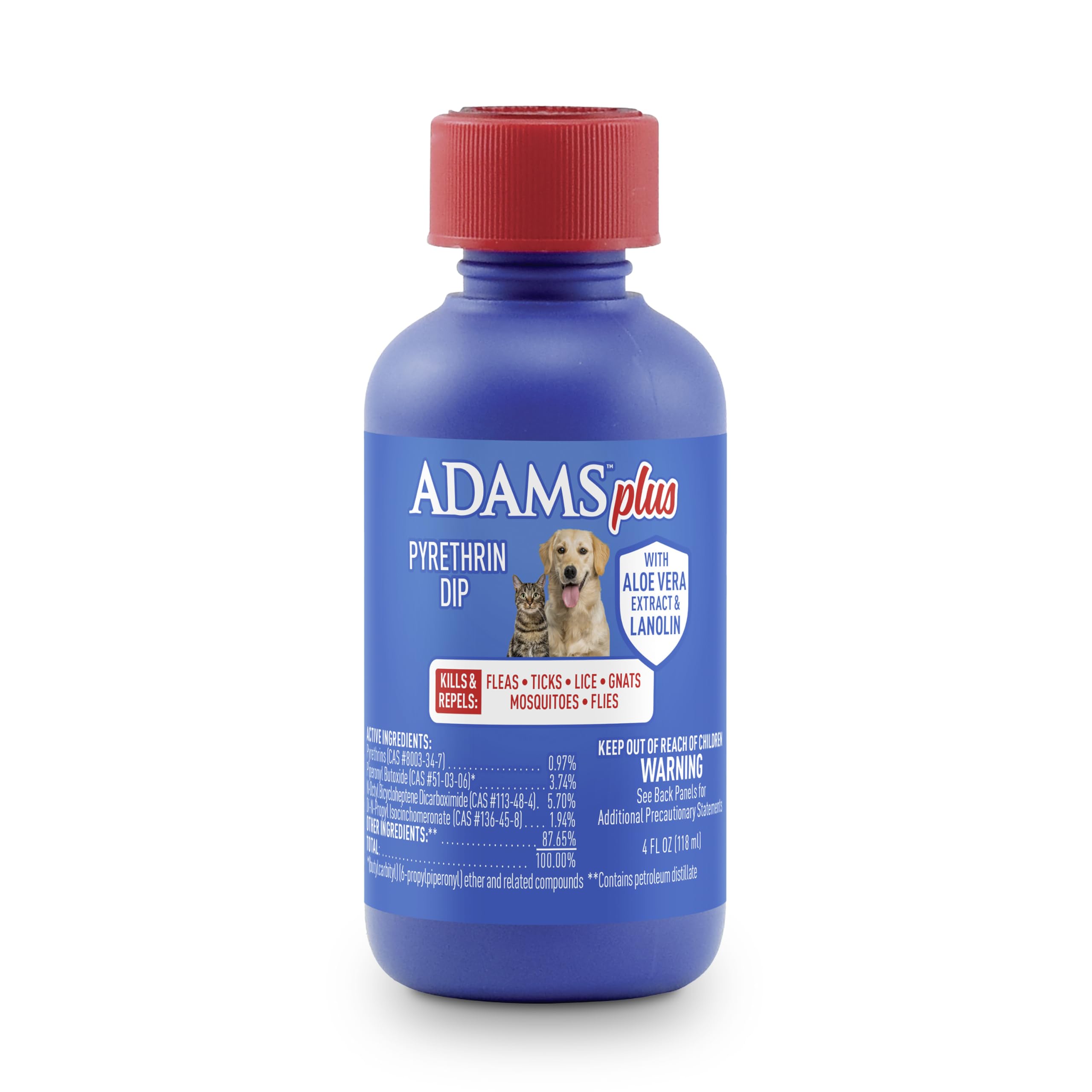 AdamsPlus Pyrethrin Dip For Dogs and Cats, Kills and Repels Fleas, Ticks, Lice, Gnats, Mosquitoes and Flies, 4 fl oz