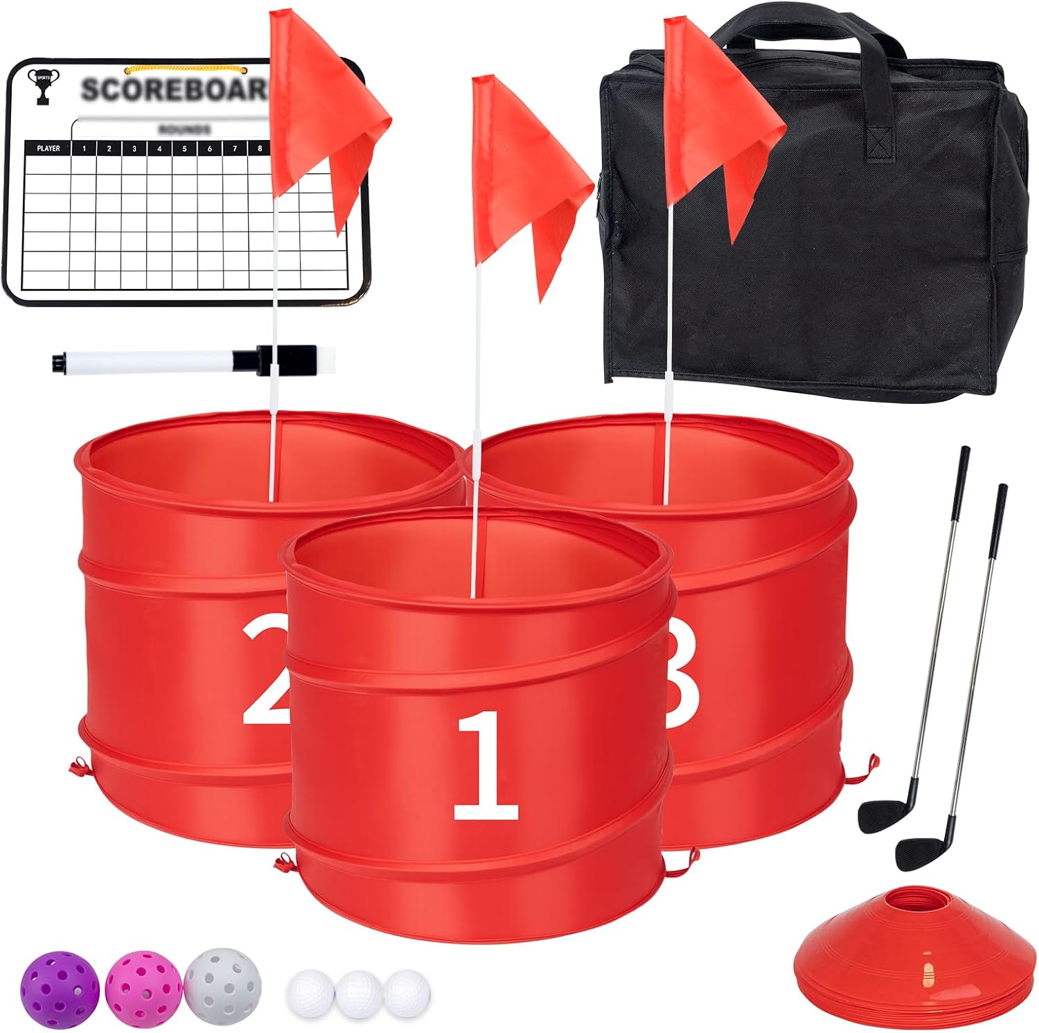 3 Pcs Backyard Golf Outdoor Game with 2 Clubs - Outdoor Golf Yard Game for Adults and Family, Beach, Camping, Lawn, Park