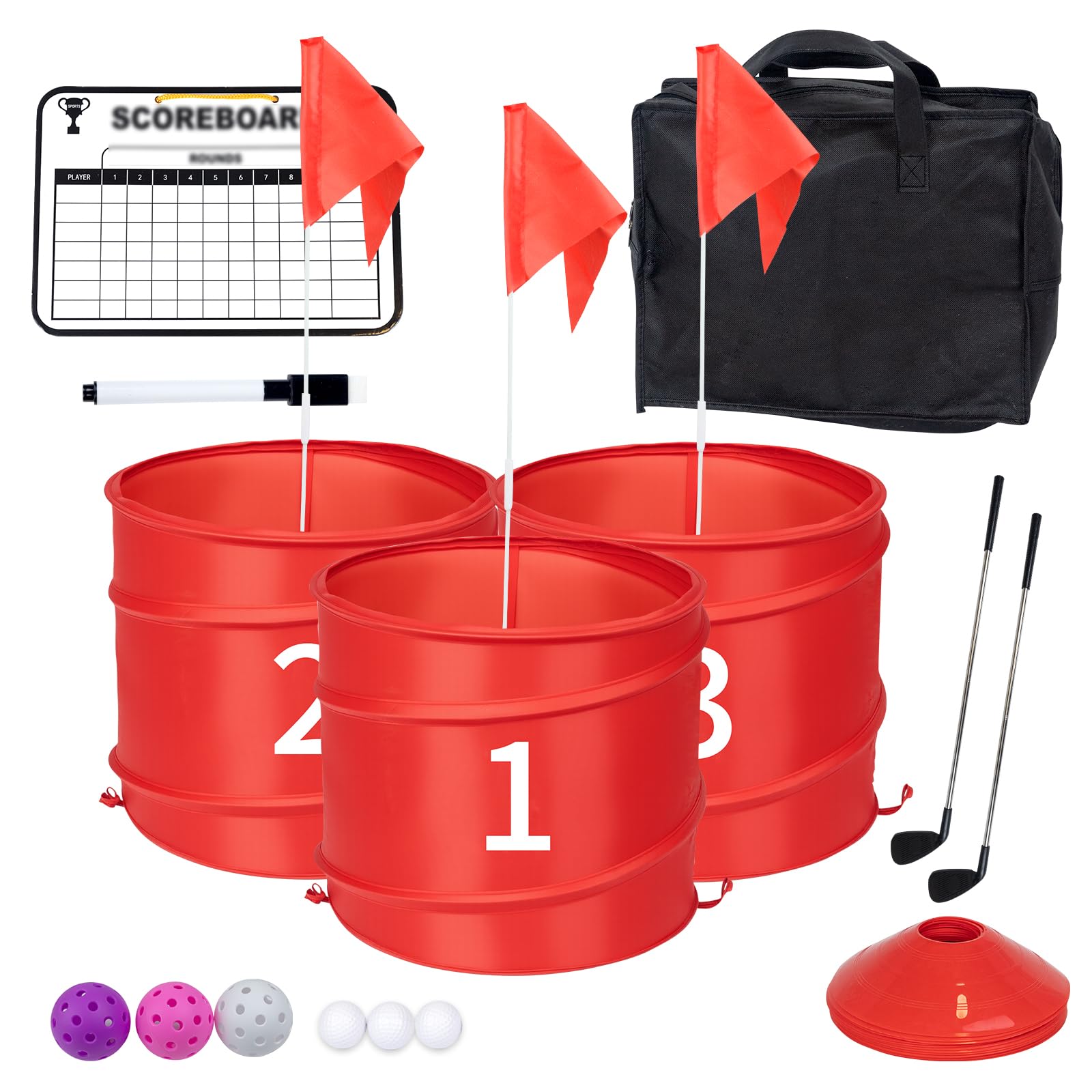 WodGod 3 Pcs Backyard Golf Outdoor Game with 2 Clubs - Outdoor Golf Yard Game for Adults and Family, Beach, Camping, Lawn, Park