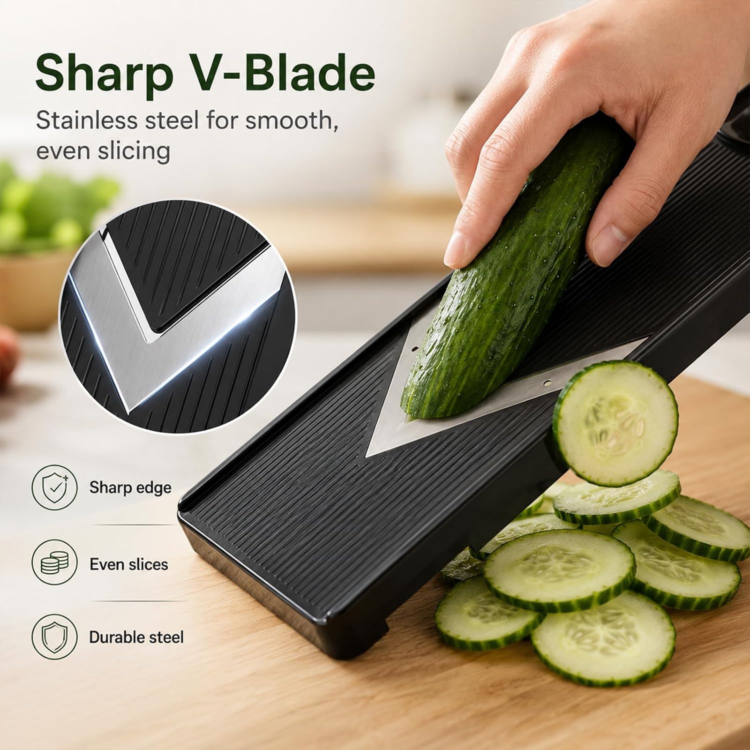 Mandoline Slicer for Kitchen, Multifunctional V-Blade Vegetable Slicer with Hand Guard Handholder Potato Cucumber Cabbage Shredder Stainless Steel Blade Food Slicer for Potatoes Onion Carrot