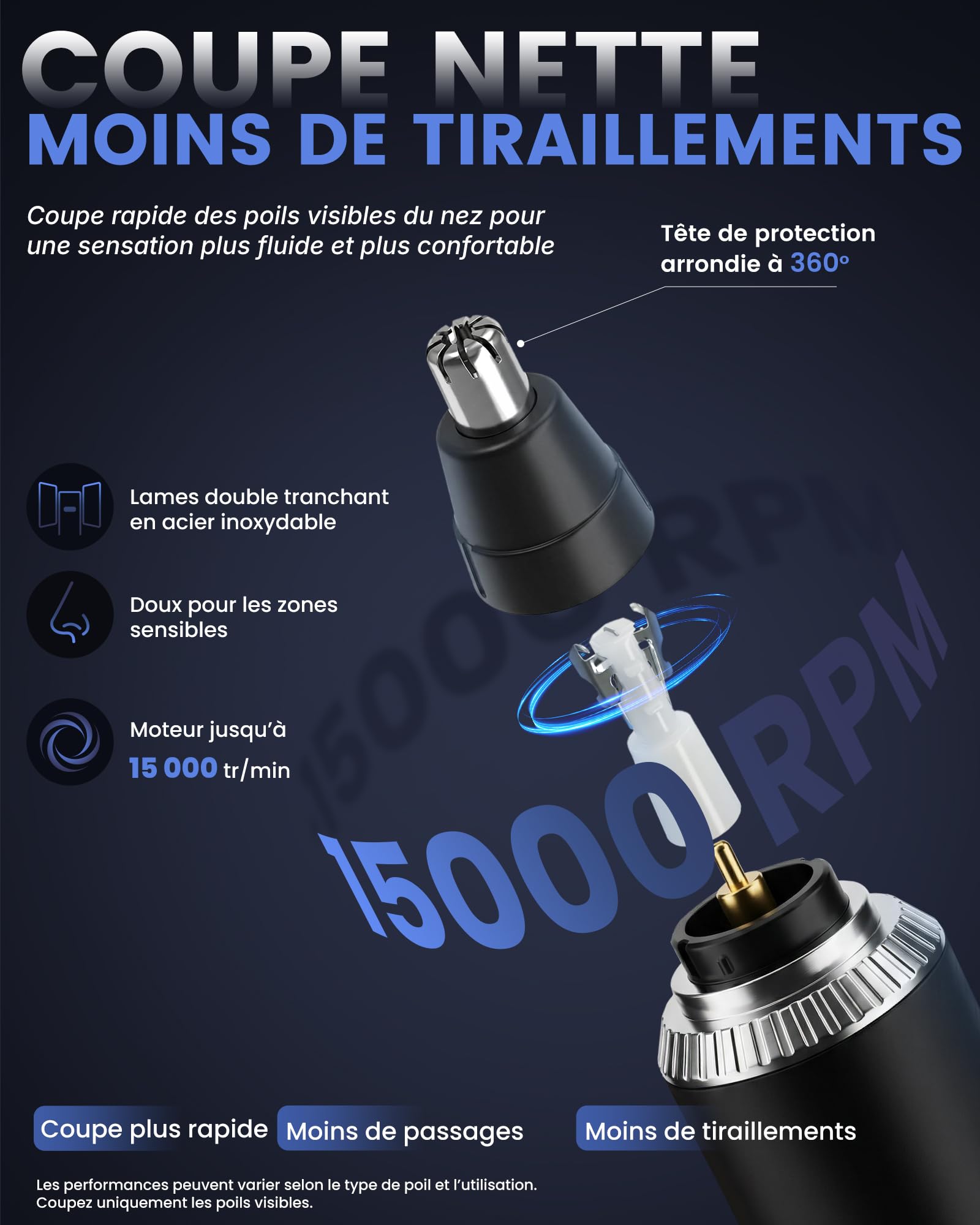 EaseAura® Tondeuse Nez Oreilles Homme & Femme, Rasoir Nezs Rechargeable, Coupe Poils Nez et Oreilles, Tondeuse Poil de Nez Tête Arrondie, Épilateur Nez Précision, LED Display, IPX7 - 2