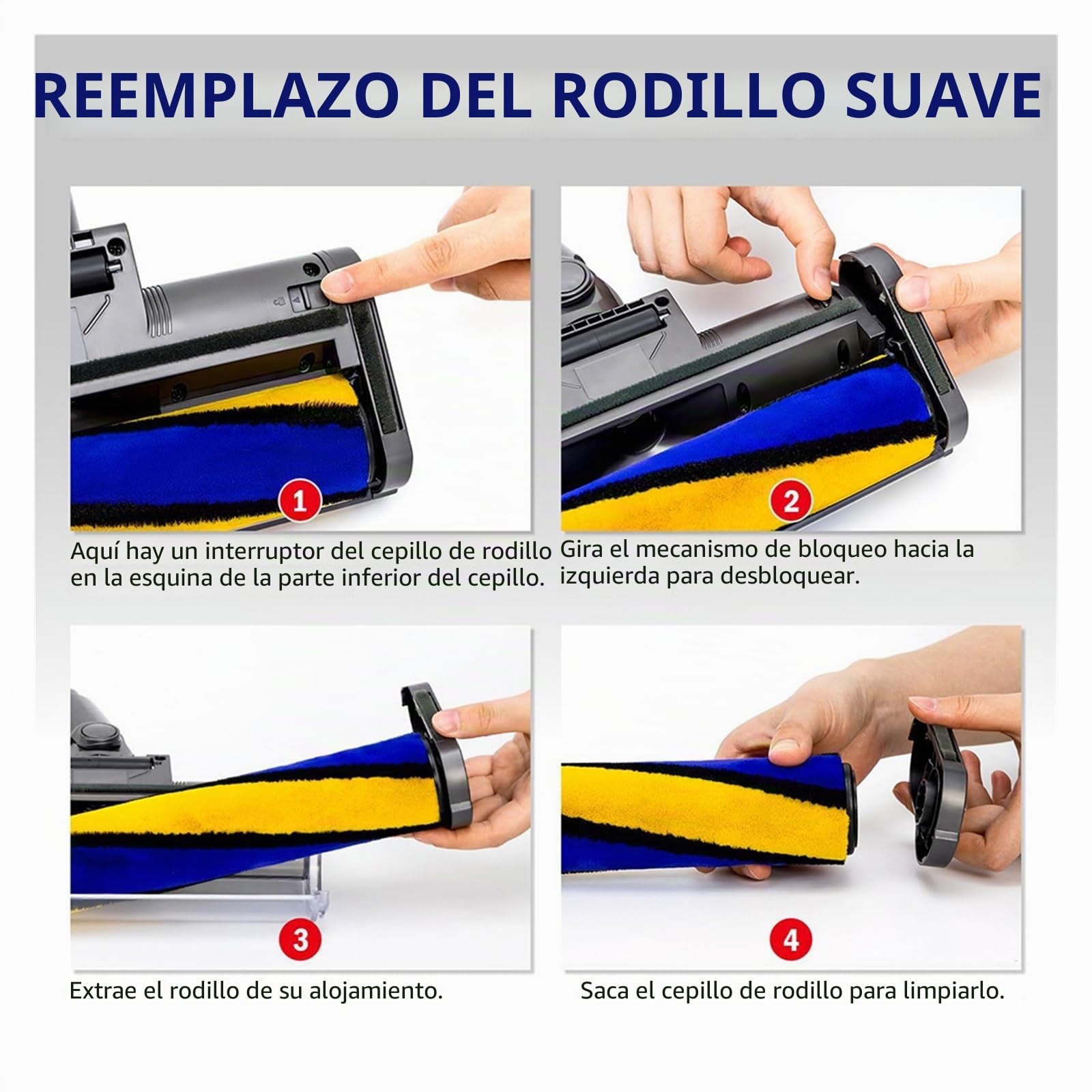 Cepillo láser Compatible con aspiradora Dyson V12 Origin, Accesorios de Repuesto, Cabezal de Motor con luz Verde, Cabezal de Cepillo for Rodillo de alfombras.(Soft Roller Brush)