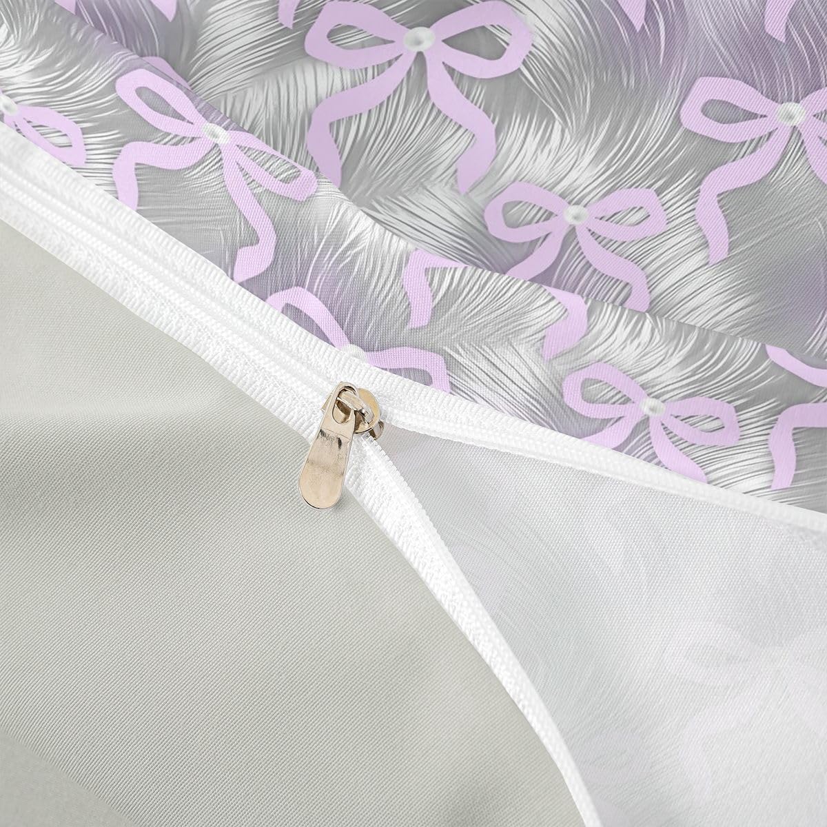 Bowknot zestaw pościeli z motywem motyla, koraliki, gradient, poszwa na kołdrę L dla dorosłych, romantyczny styl dla dziewcząt, szary, fioletowy, pościel zawiera 1 poszwa na kołdrę 200 x 200 cm + 2